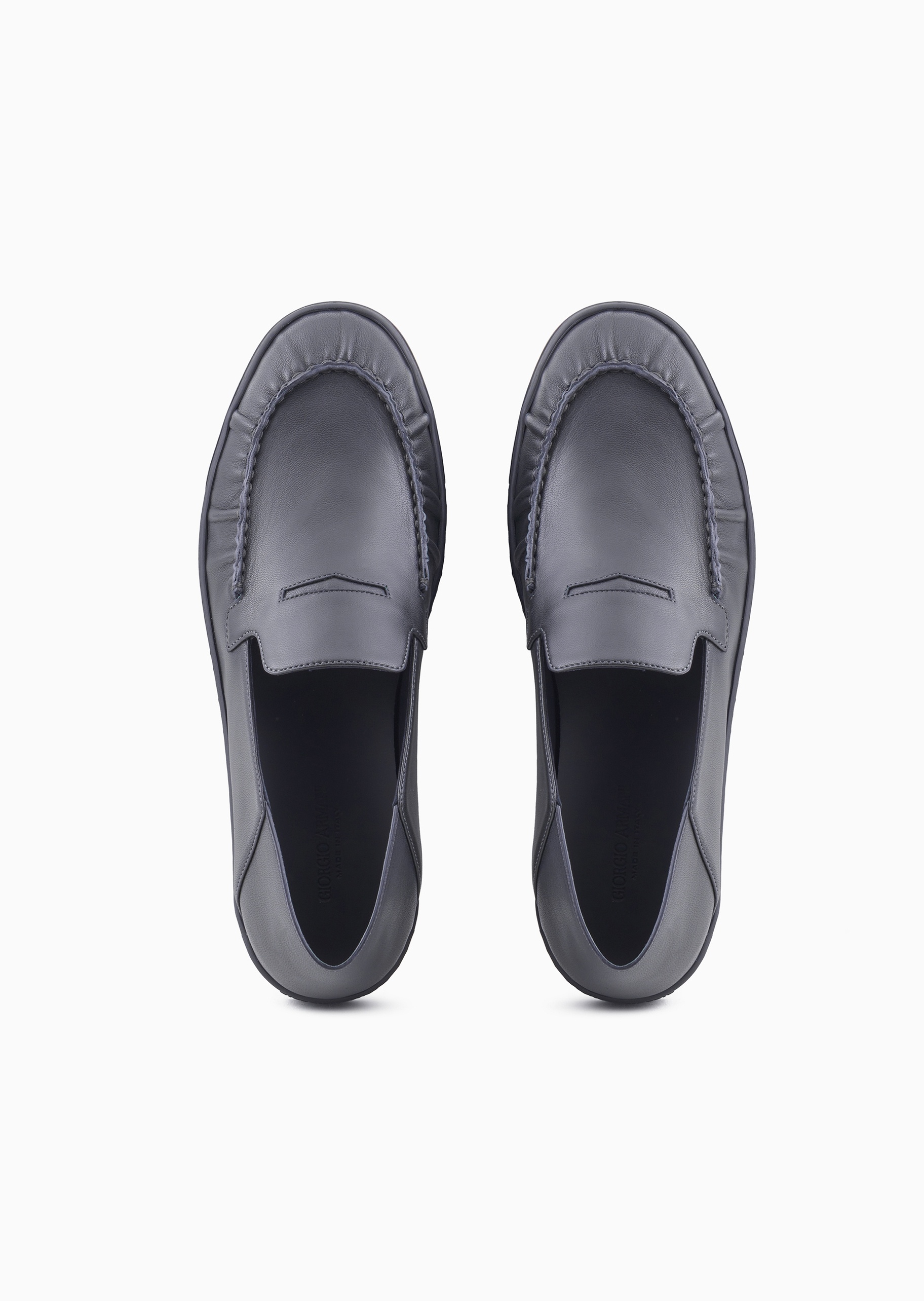 Giorgio Armani 男士羊皮革一脚蹬低帮捏褶休闲乐福鞋