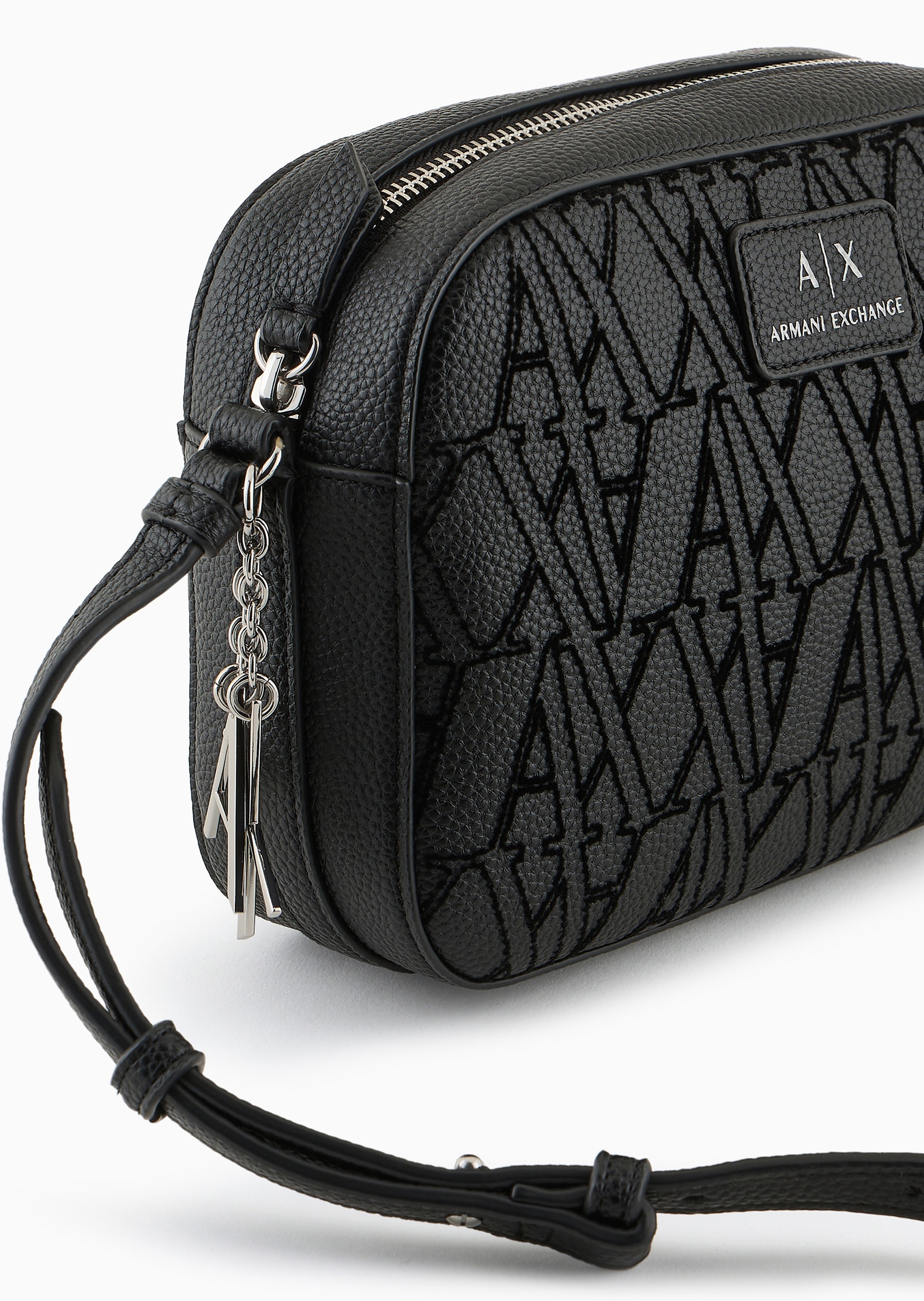 ARMANI EXCHANGE 女士拉链可调节植绒徽标单肩斜挎邮差包