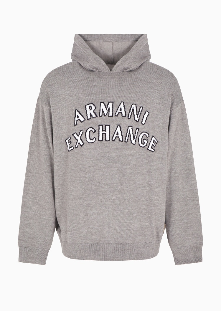 ARMANI EXCHANGE 男士绵羊毛连帽撞色提花套头针织毛衣