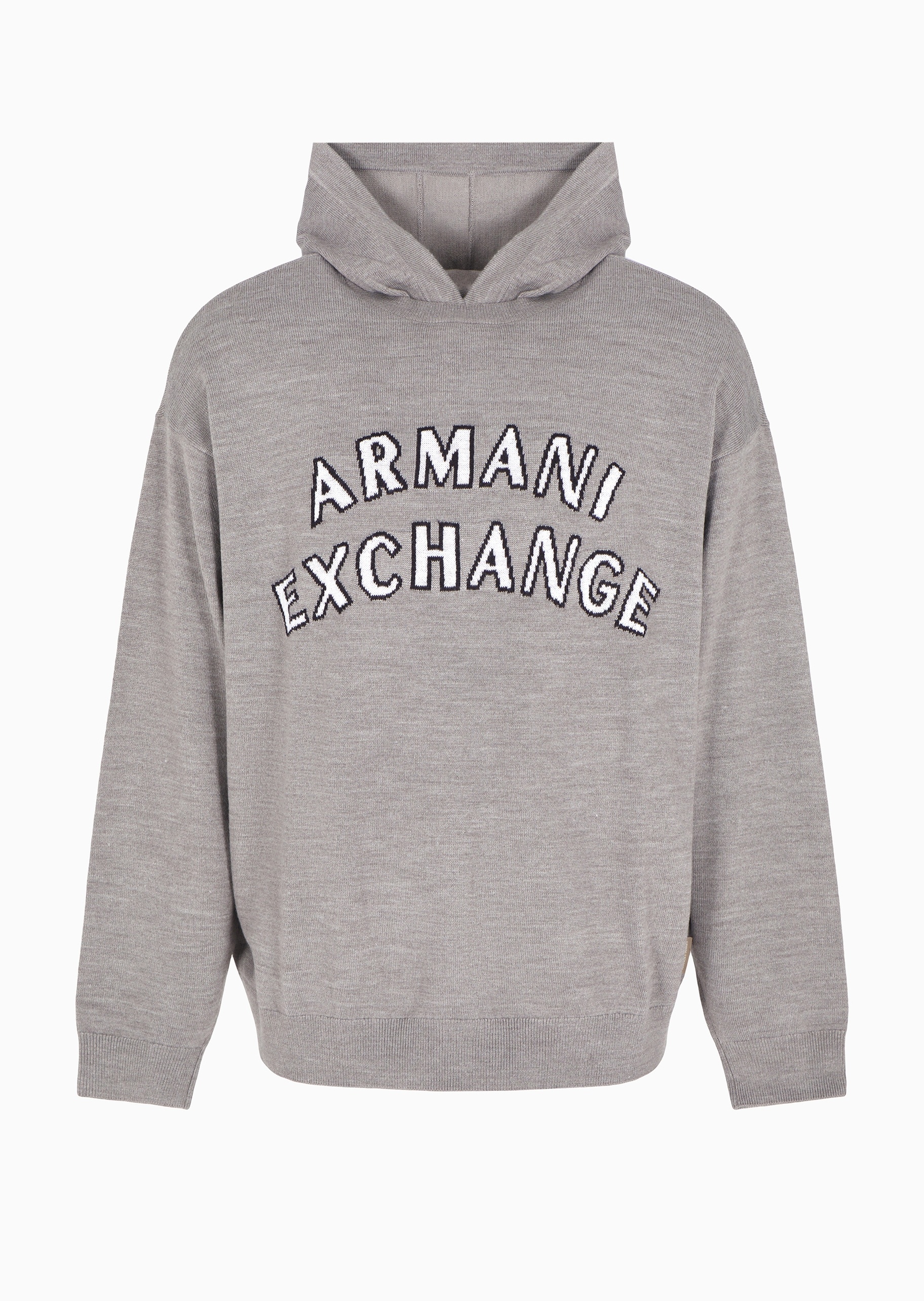 ARMANI EXCHANGE 男士绵羊毛连帽撞色提花套头针织毛衣