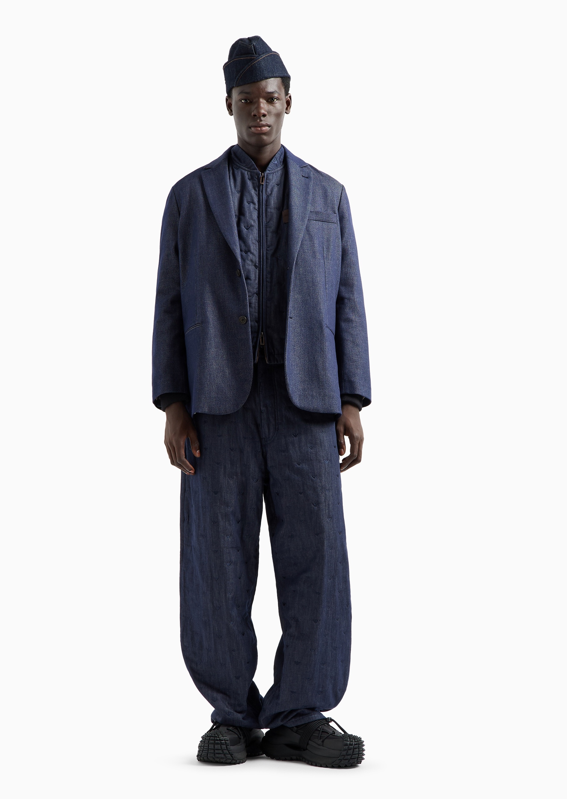 Emporio Armani 男士棉质平驳领单排扣休闲牛仔西装外套
