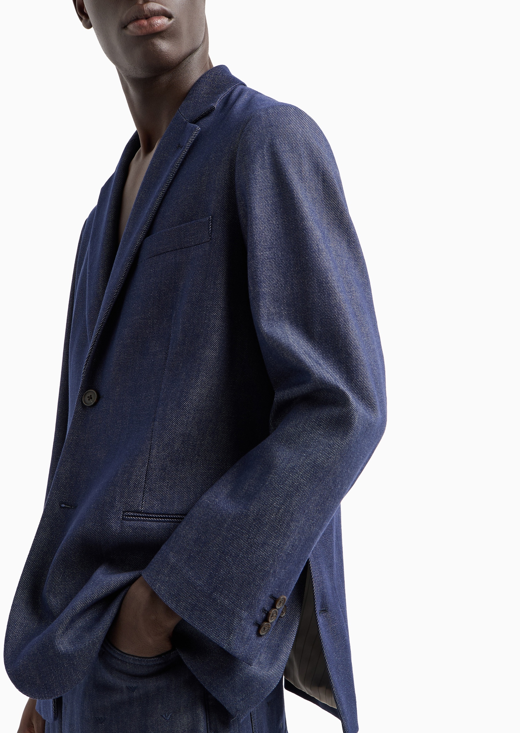 Emporio Armani 男士棉质平驳领单排扣休闲牛仔西装外套