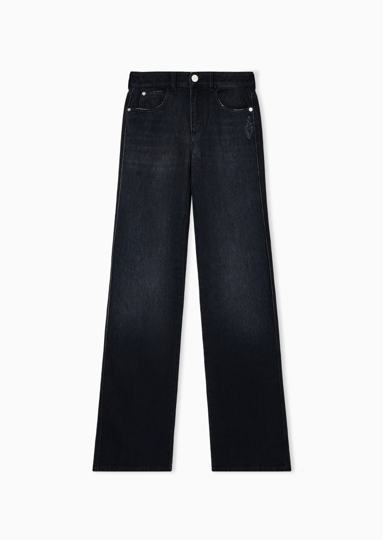 Emporio Armani 女士阔腿复古水洗纯棉休闲牛仔裤