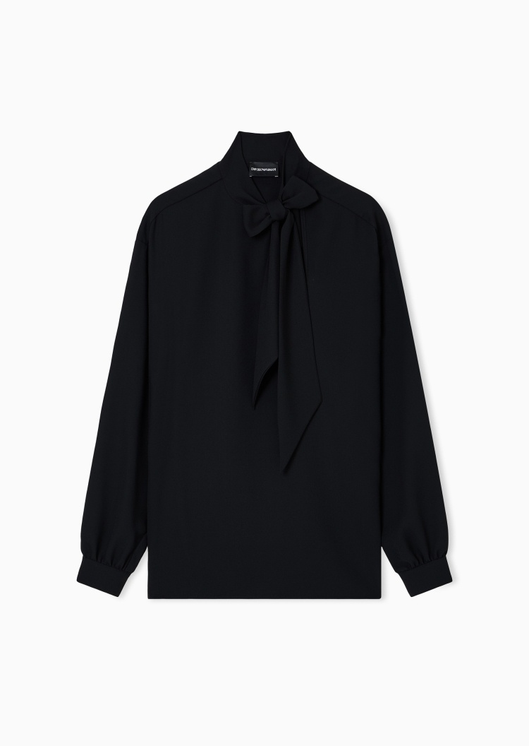 Emporio Armani 女士长袖围巾领纯色绉纱优雅衬衫