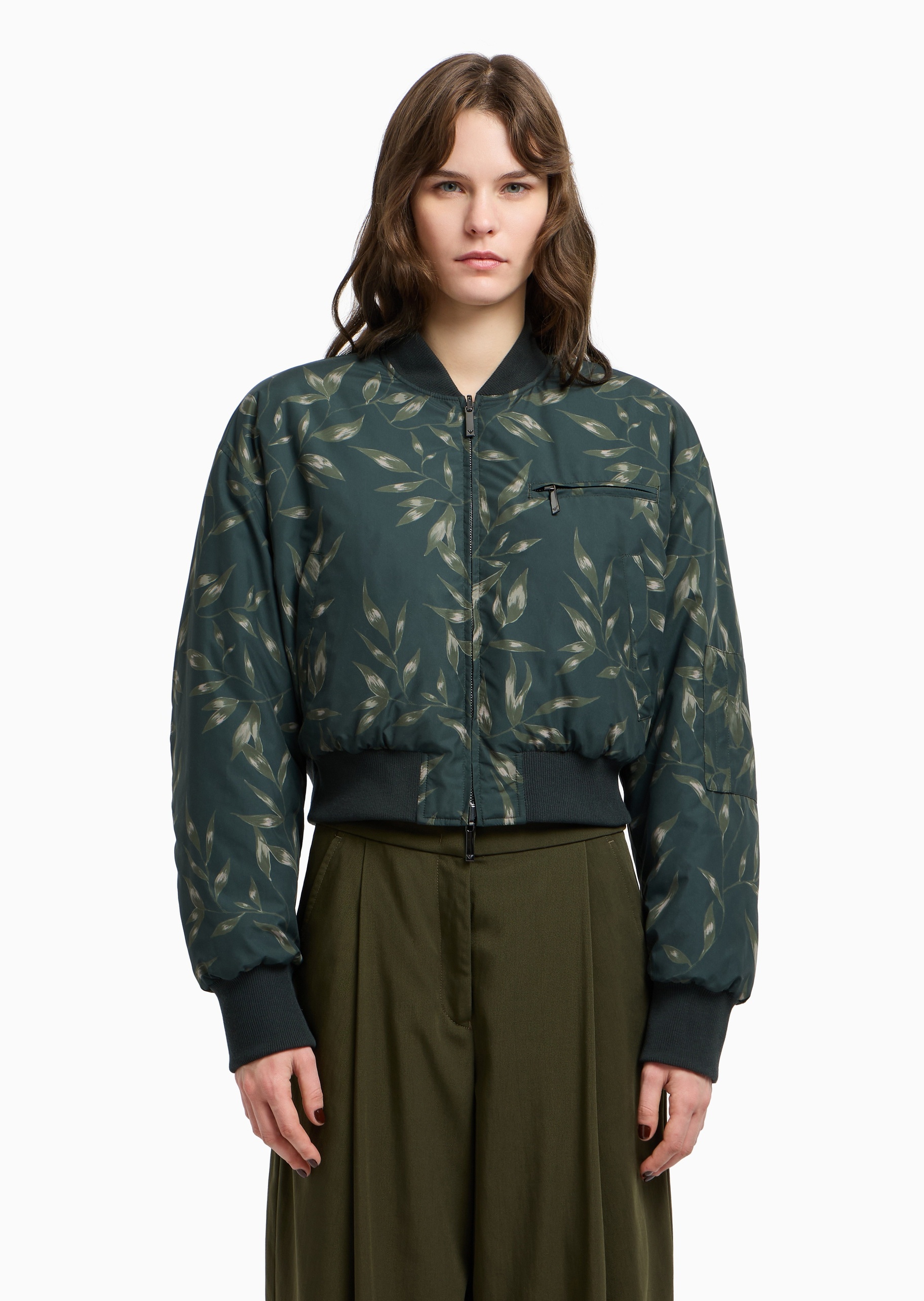 Emporio Armani 【预售】女士长袖棒球领正反两穿植物印花棉服