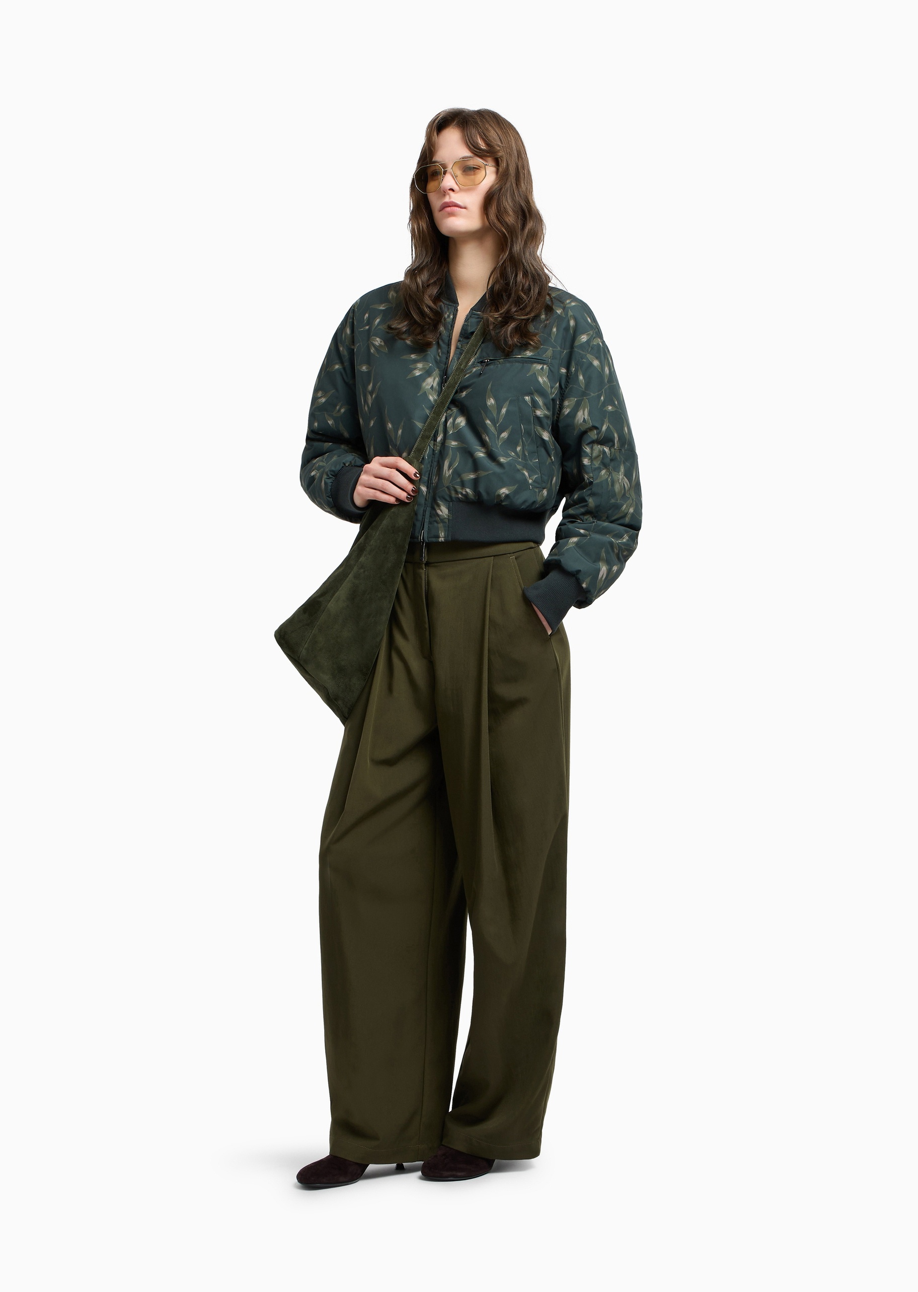 Emporio Armani 【预售】女士长袖棒球领正反两穿植物印花棉服