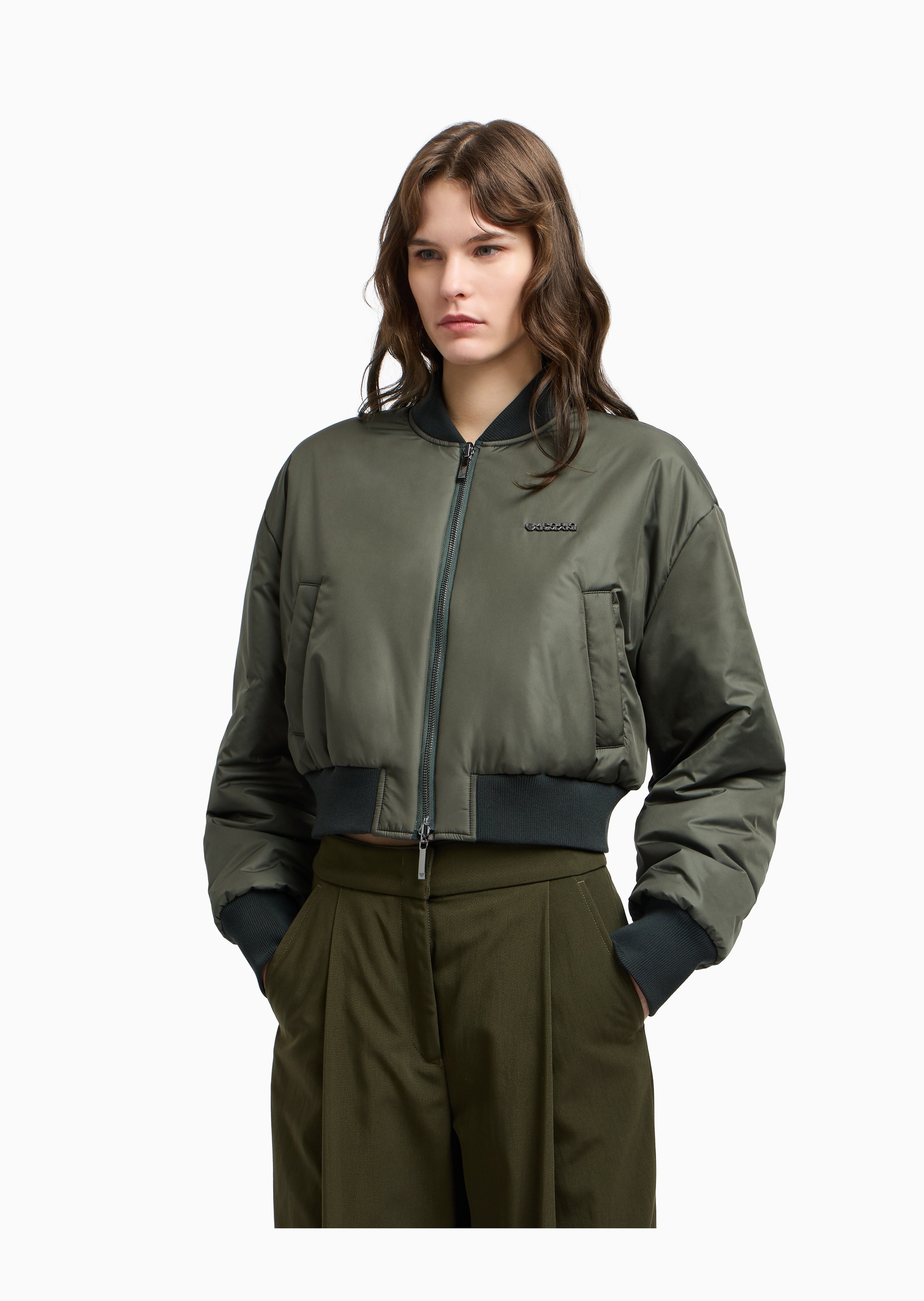 Emporio Armani 【预售】女士长袖棒球领正反两穿植物印花棉服
