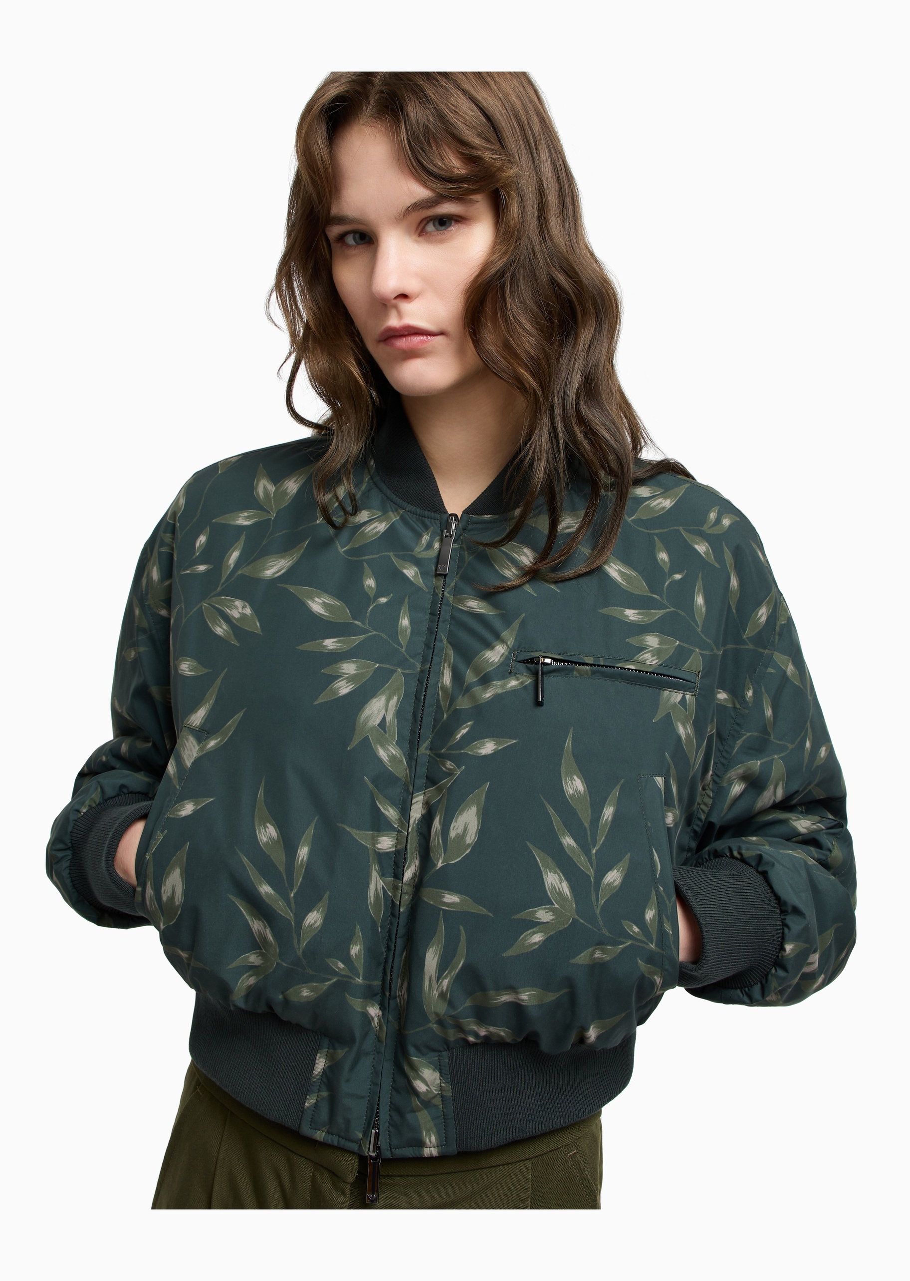 Emporio Armani 【预售】女士长袖棒球领正反两穿植物印花棉服