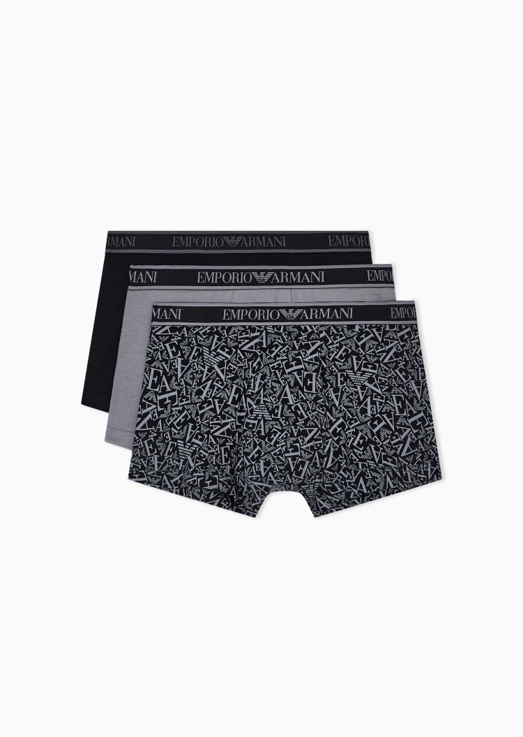 Emporio Armani 男士纯棉弹力平角三条装礼物轻奢内裤套装
