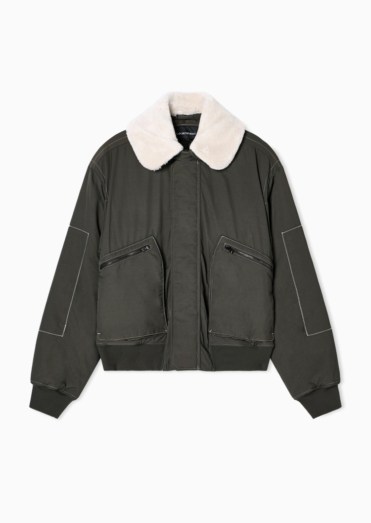 Emporio Armani 男士短款加厚长袖可拆卸翻领休闲飞行员棉服