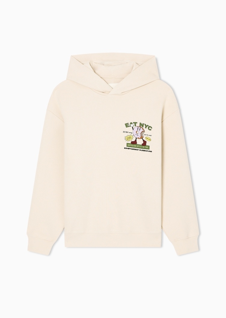 Emporio Armani 男士休闲运动复古印花套头连帽卫衣