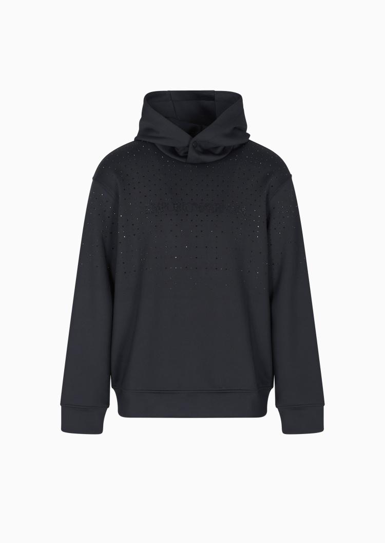 Emporio Armani 男士水钻落肩商务休闲重磅套头连帽卫衣