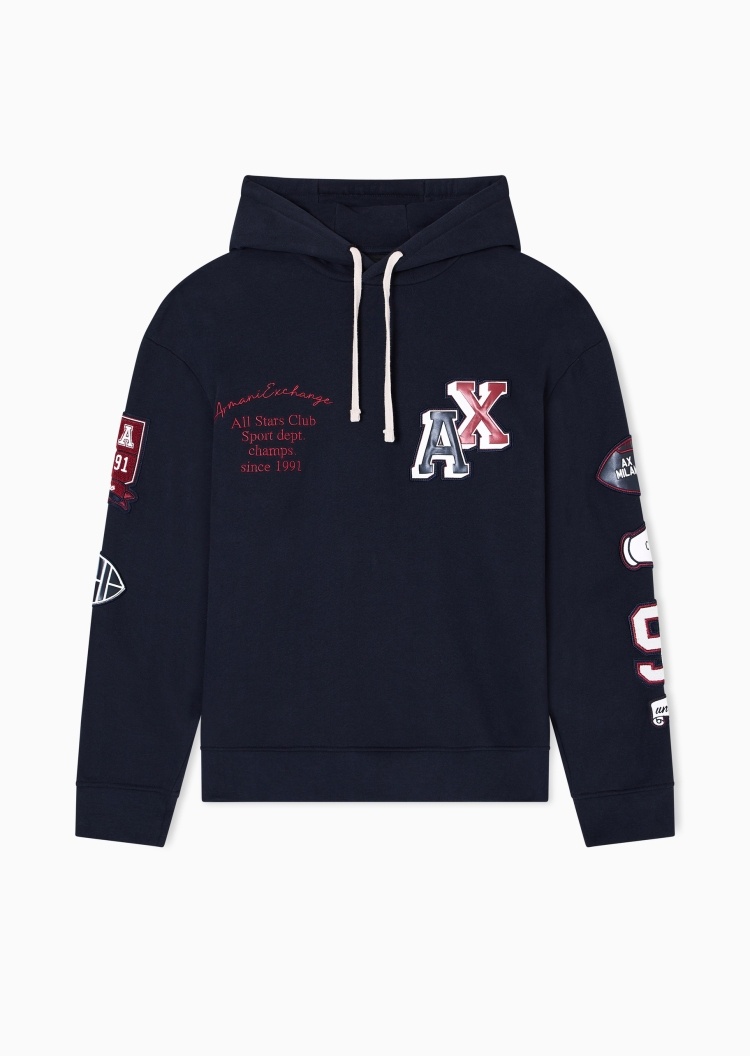ARMANI EXCHANGE 男士连帽套头宽松落肩印花运动风卫衣