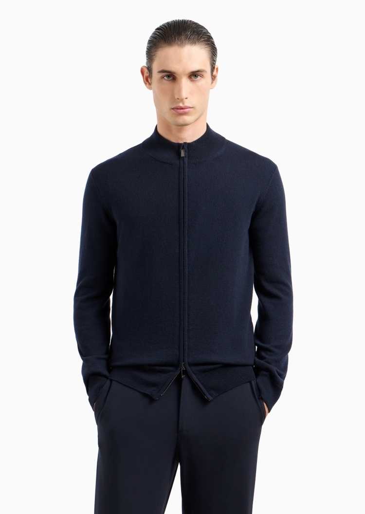Giorgio Armani 男士山羊绒合身长袖立领针织开衫