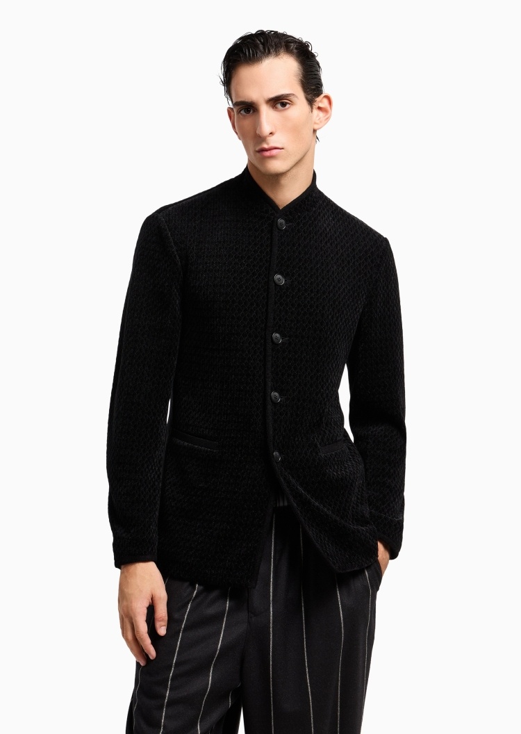 Giorgio Armani 男士长袖小立领单排扣休闲秀场同款西装外套