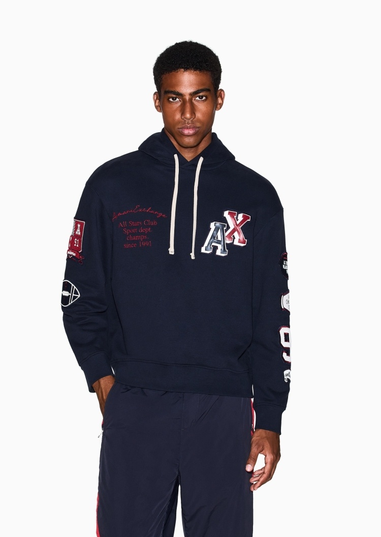 ARMANI EXCHANGE 男士连帽套头宽松落肩印花运动风卫衣