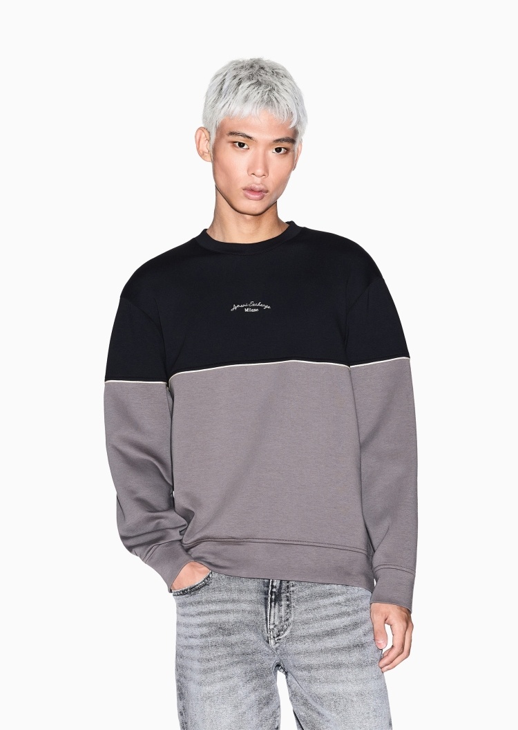 ARMANI EXCHANGE 男士运动风套头宽松重磅复古圆领卫衣