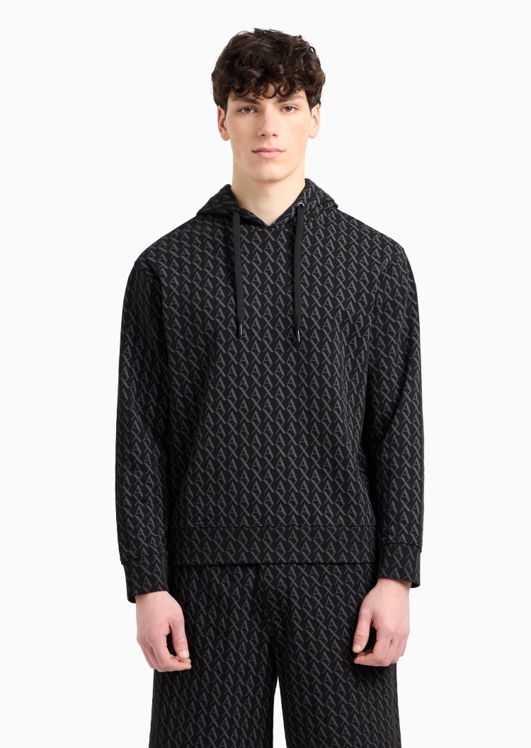 ARMANI EXCHANGE 男士连帽套头宽松印花情侣运动风卫衣