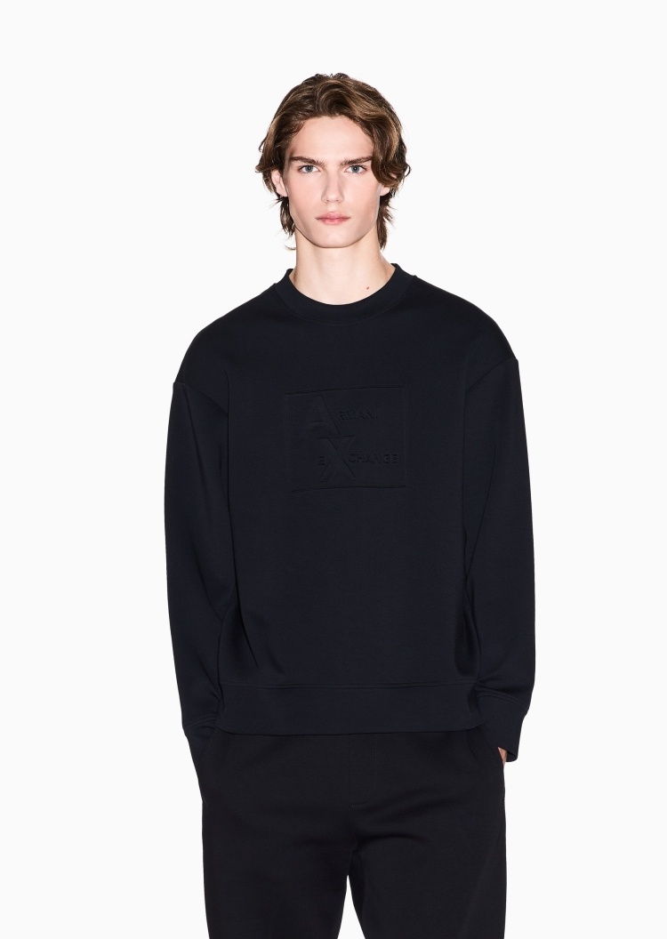 ARMANI EXCHANGE 男士运动风情侣压花落肩套头圆领卫衣