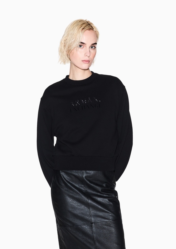 ARMANI EXCHANGE 女士套头宽松短款重磅运动风圆领卫衣