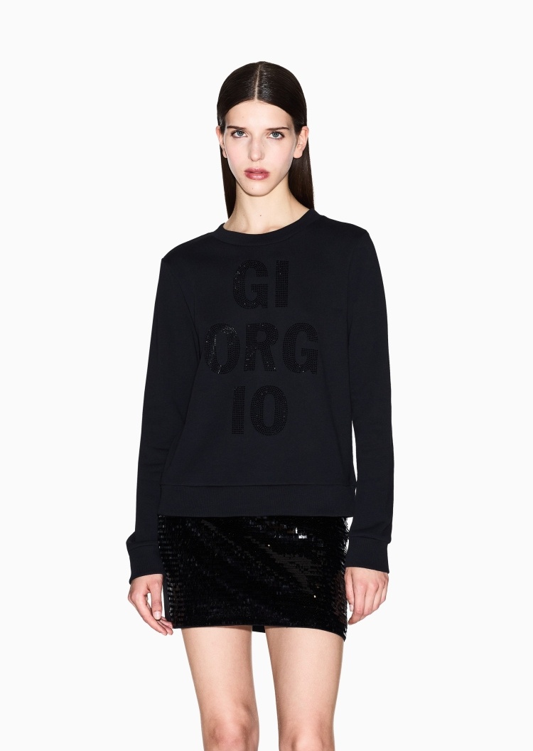 ARMANI EXCHANGE 女士套头纯棉合身水钻运动风圆领卫衣