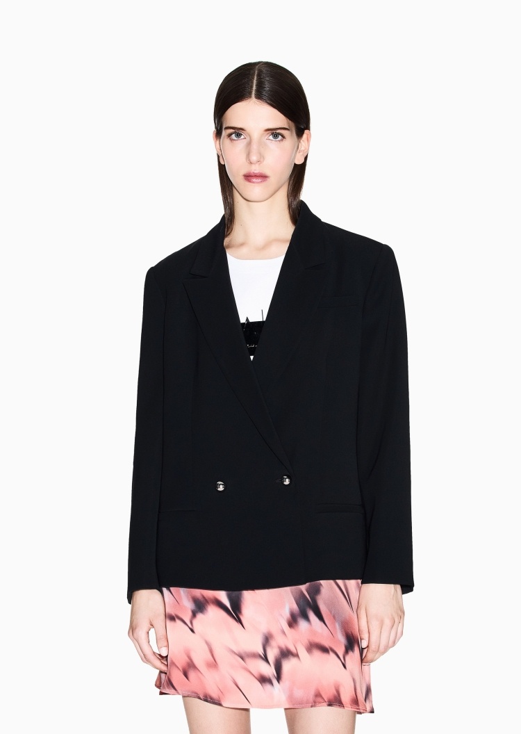 ARMANI EXCHANGE 女士长袖平驳领双排扣纯色西装外套