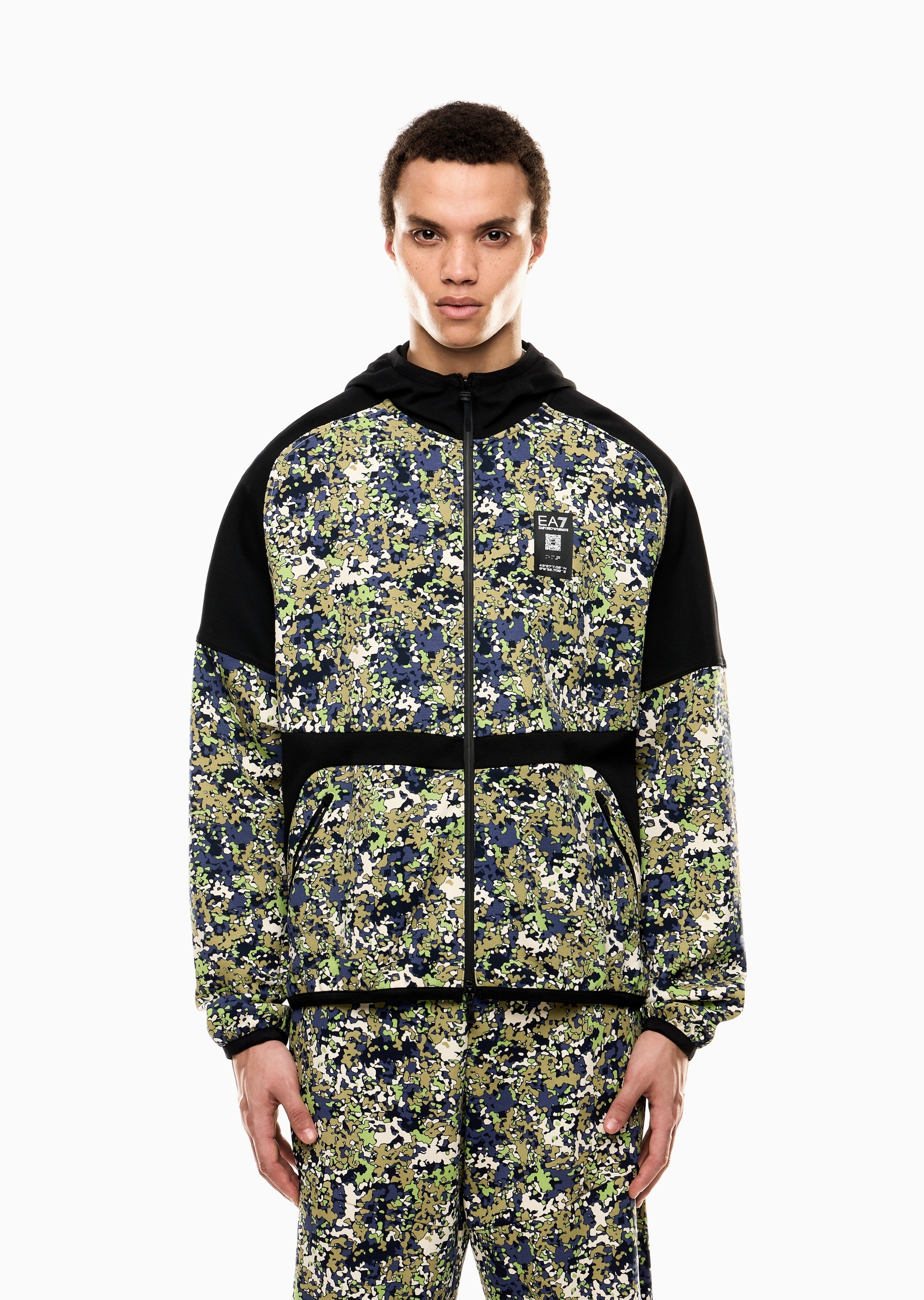 EA7 男士宽松拉链开衫连帽卫衣夹克外套