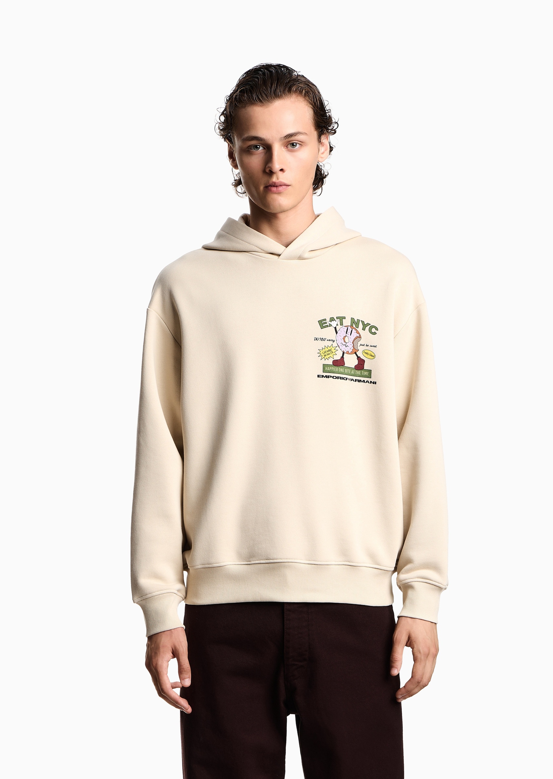 Emporio Armani 男士休闲运动复古印花套头连帽卫衣