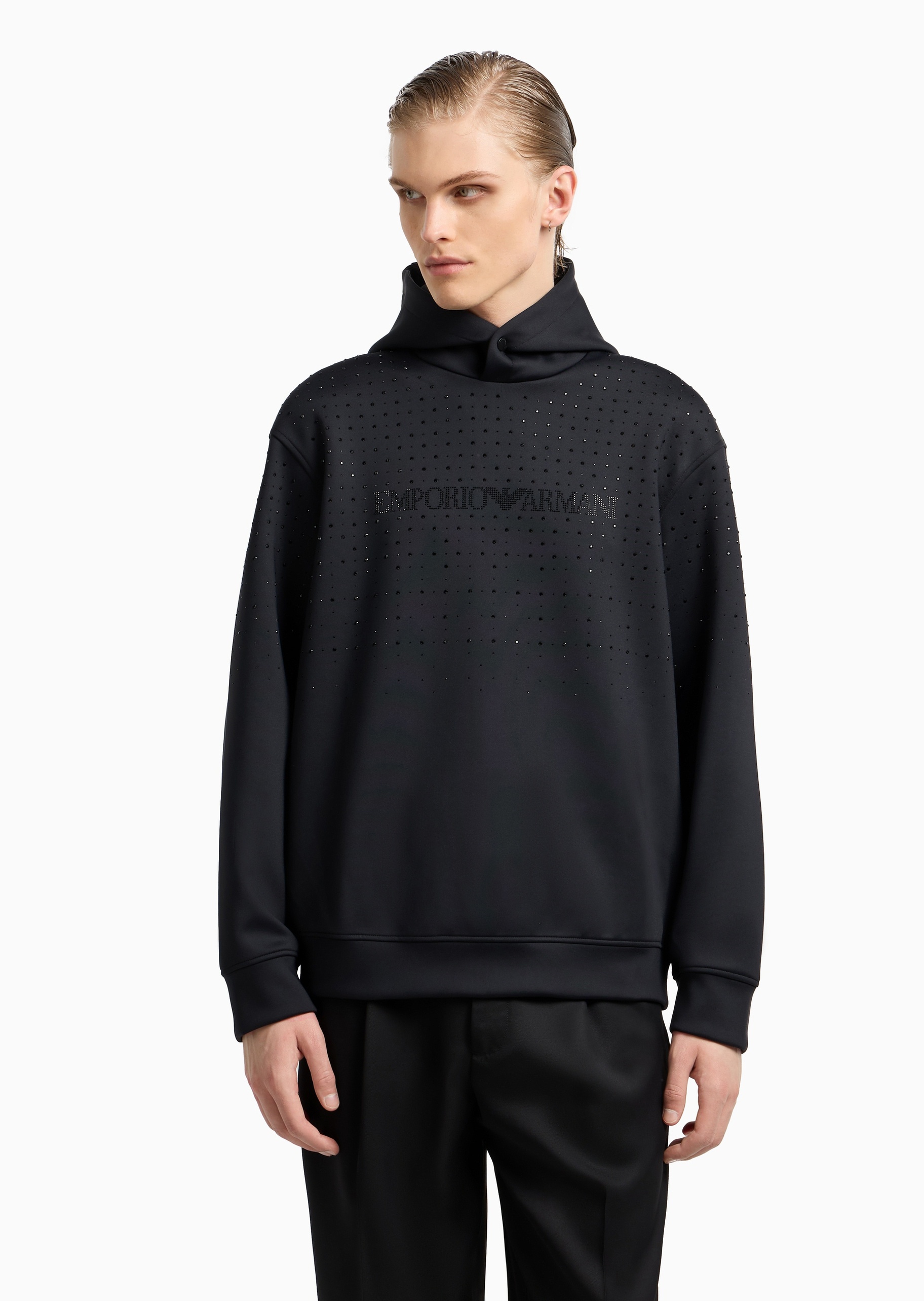 Emporio Armani 男士水钻落肩商务休闲重磅套头连帽卫衣