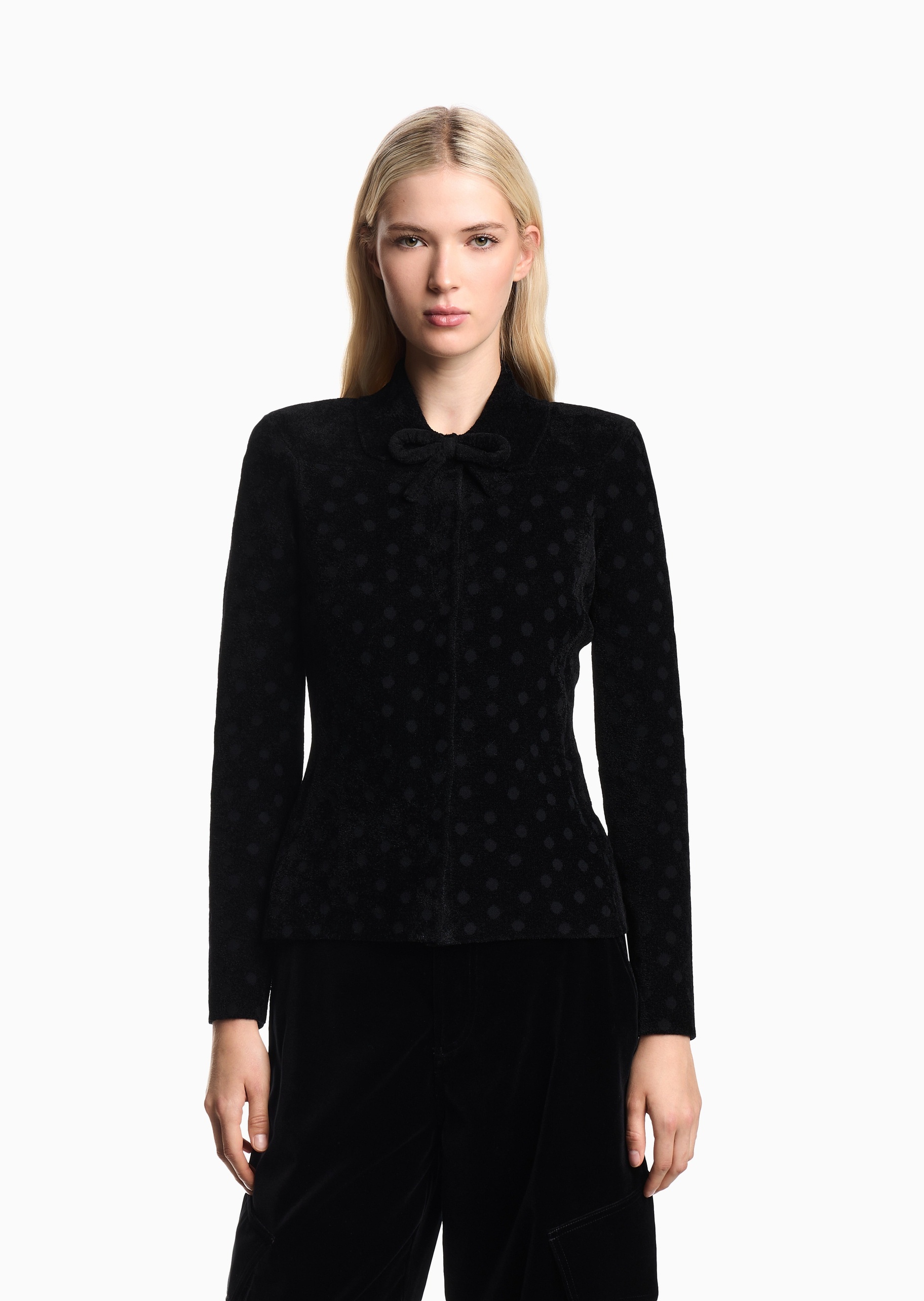 Emporio Armani 女士修身长袖波点提花蝴蝶结西装外套