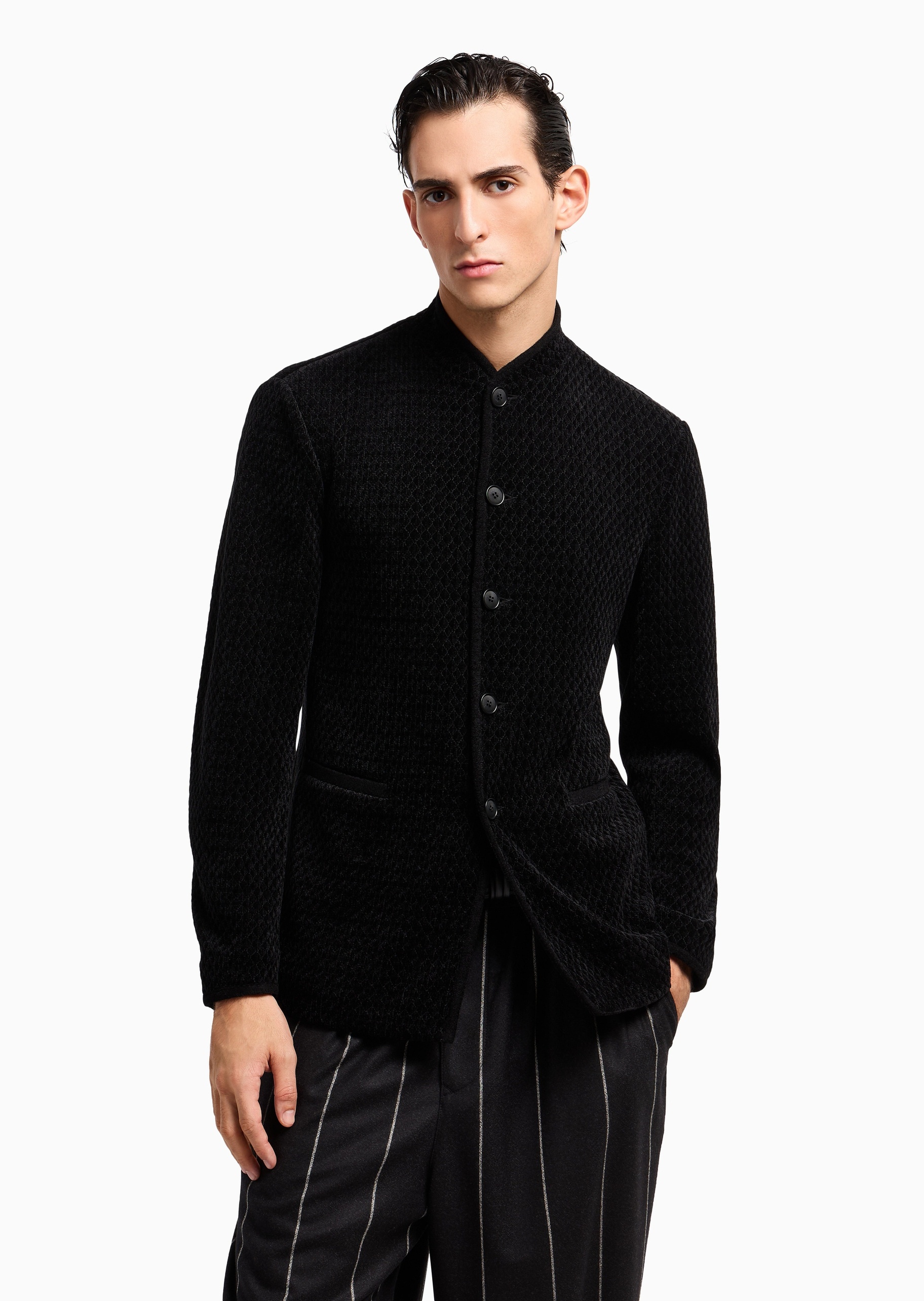 Giorgio Armani 男士长袖小立领单排扣休闲秀场同款西装外套