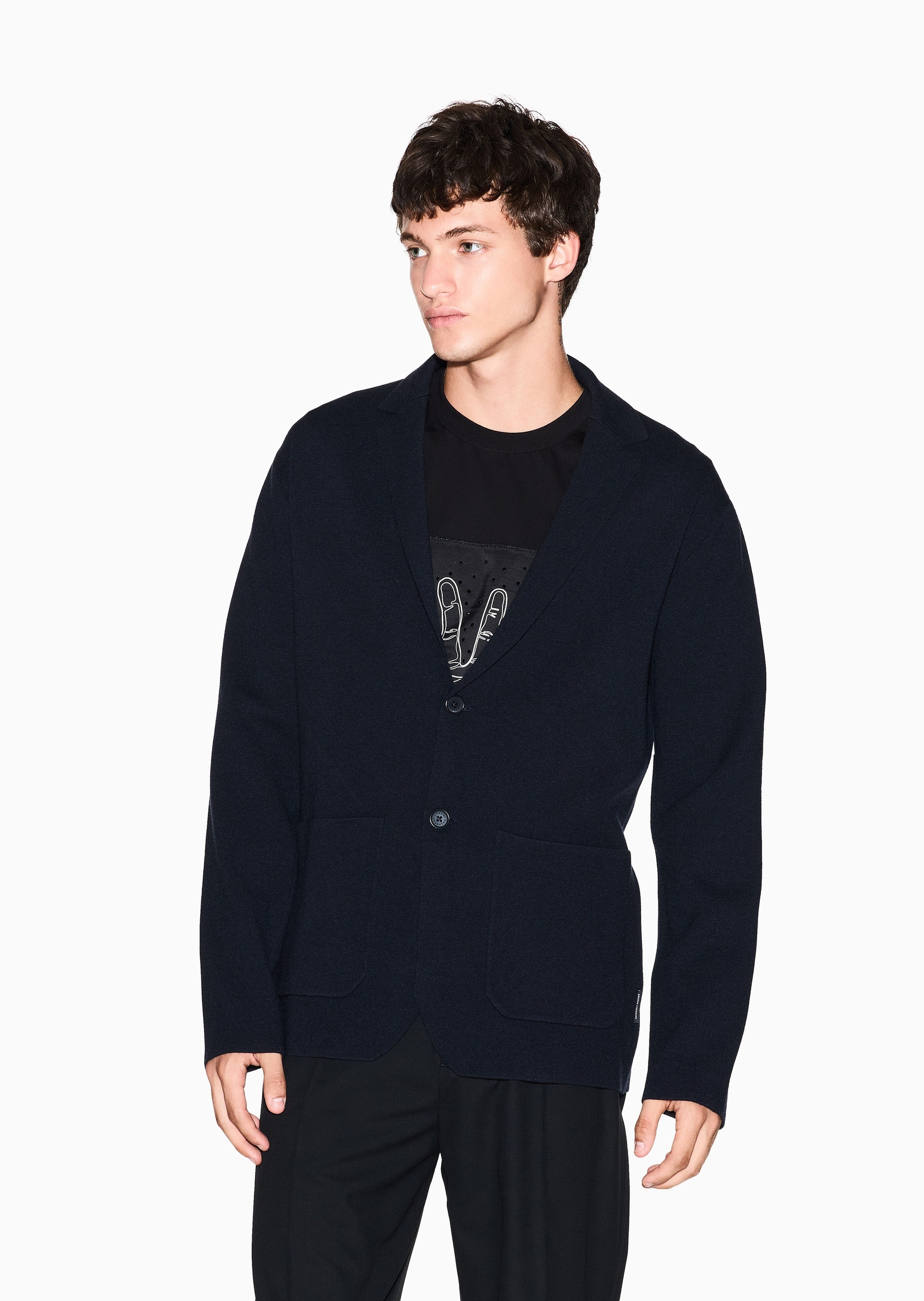 ARMANI EXCHANGE 男士长袖平驳领单排扣纯色西装外套
