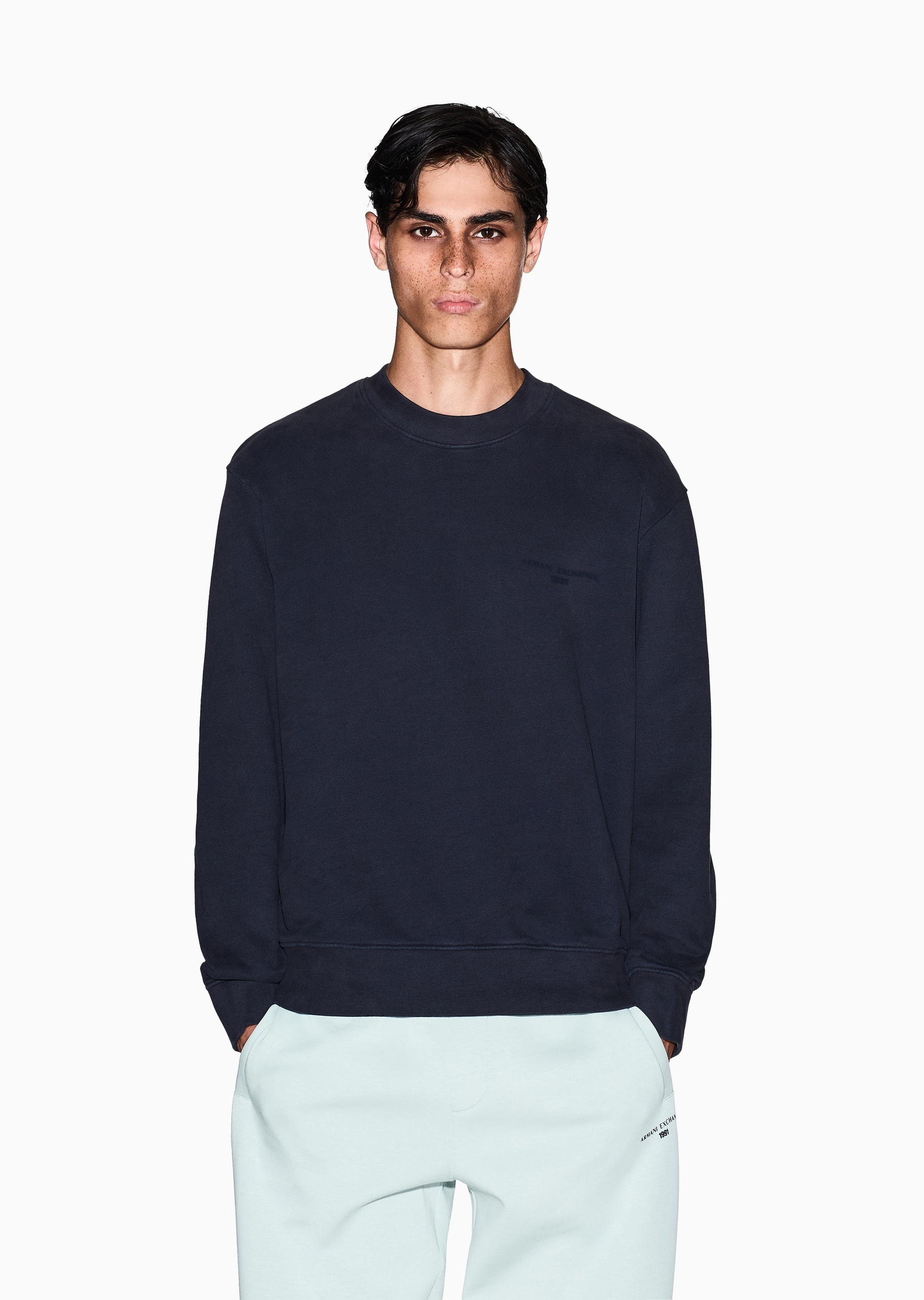 ARMANI EXCHANGE 男士套头宽松运动风重磅情侣圆领卫衣