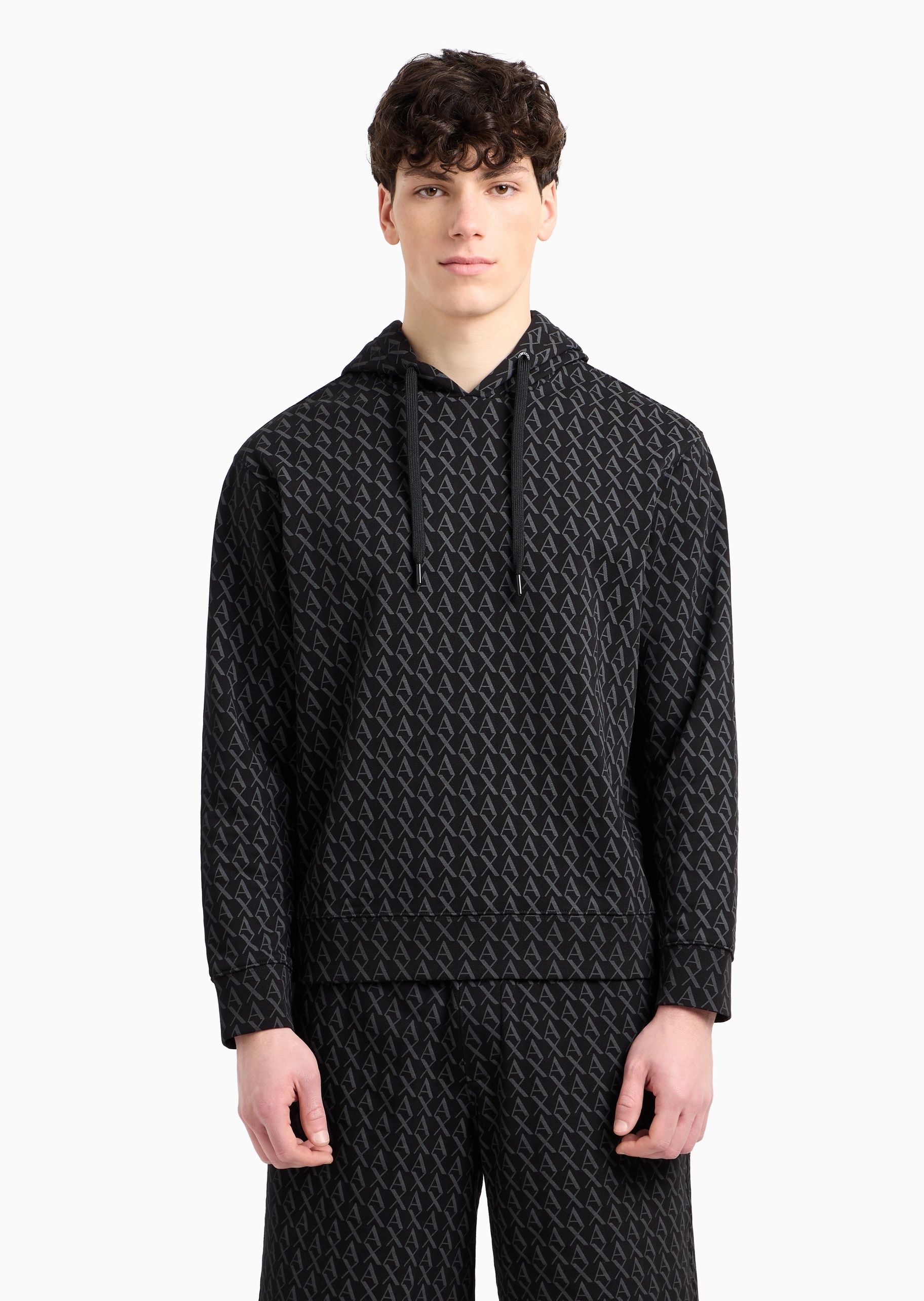 ARMANI EXCHANGE 男士连帽套头宽松印花情侣运动风卫衣