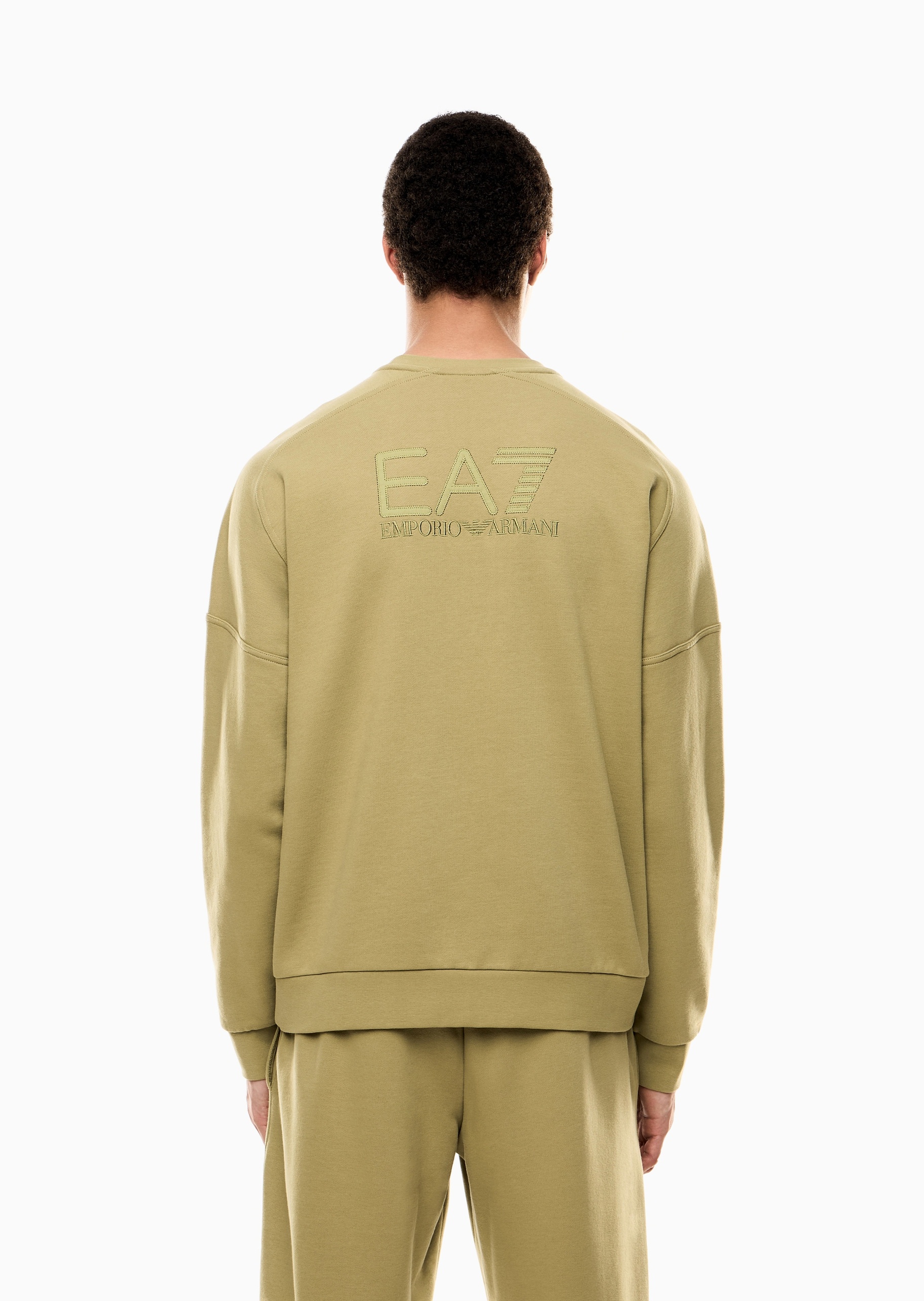 EA7 男士棉质重磅宽松长袖圆领标识贴片加绒卫衣