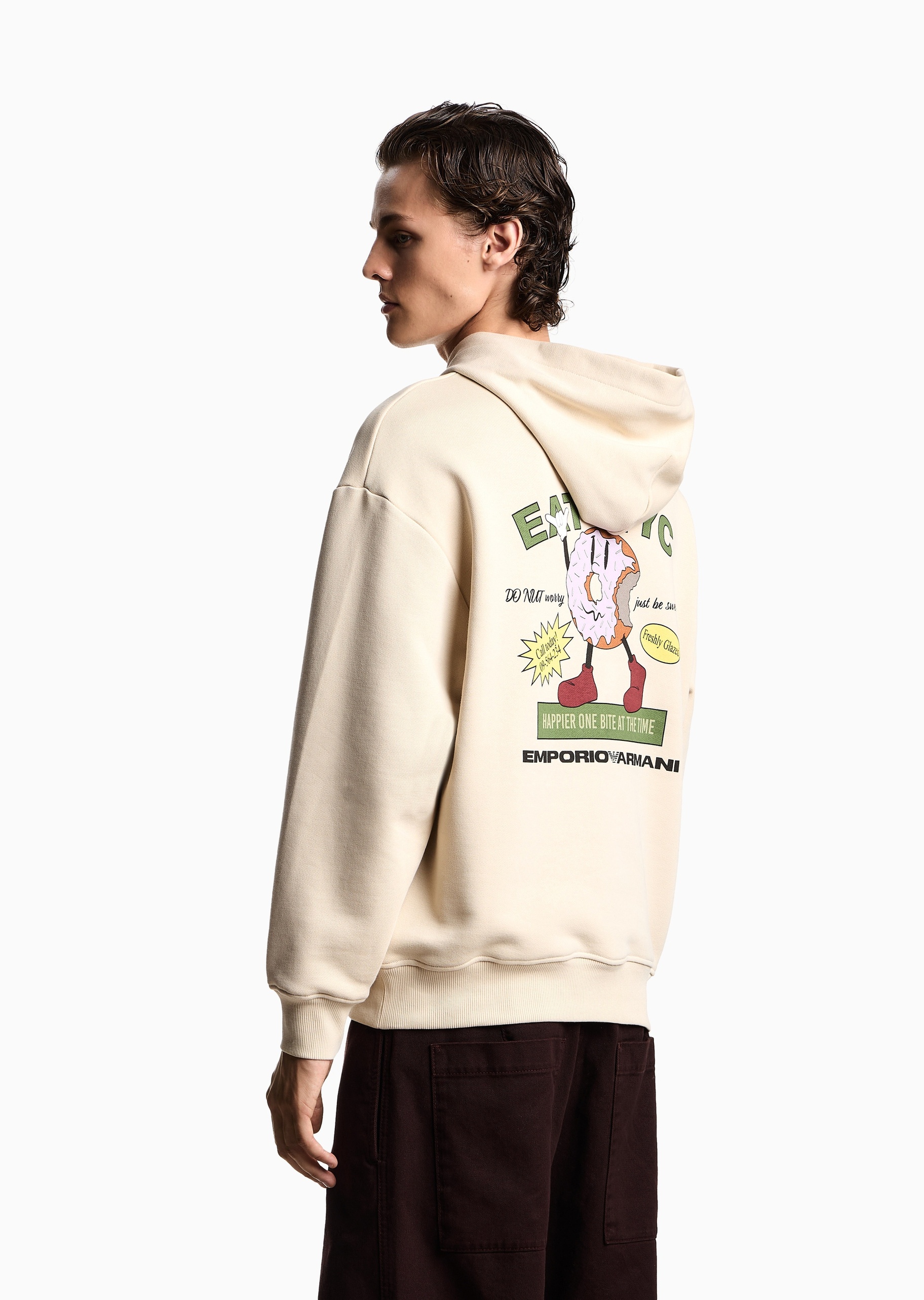 Emporio Armani 男士休闲运动复古印花套头连帽卫衣