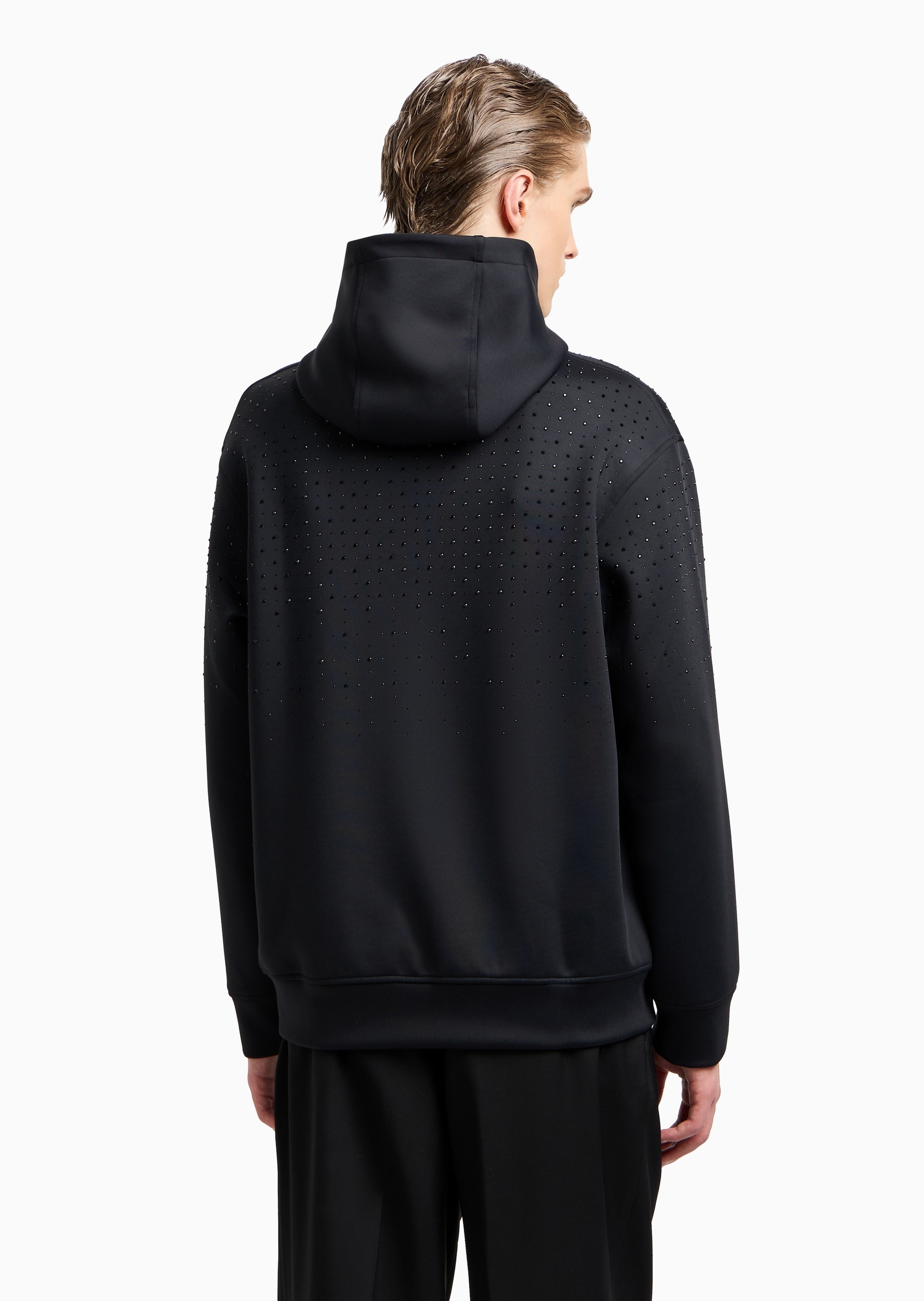 Emporio Armani 男士水钻落肩商务休闲重磅套头连帽卫衣