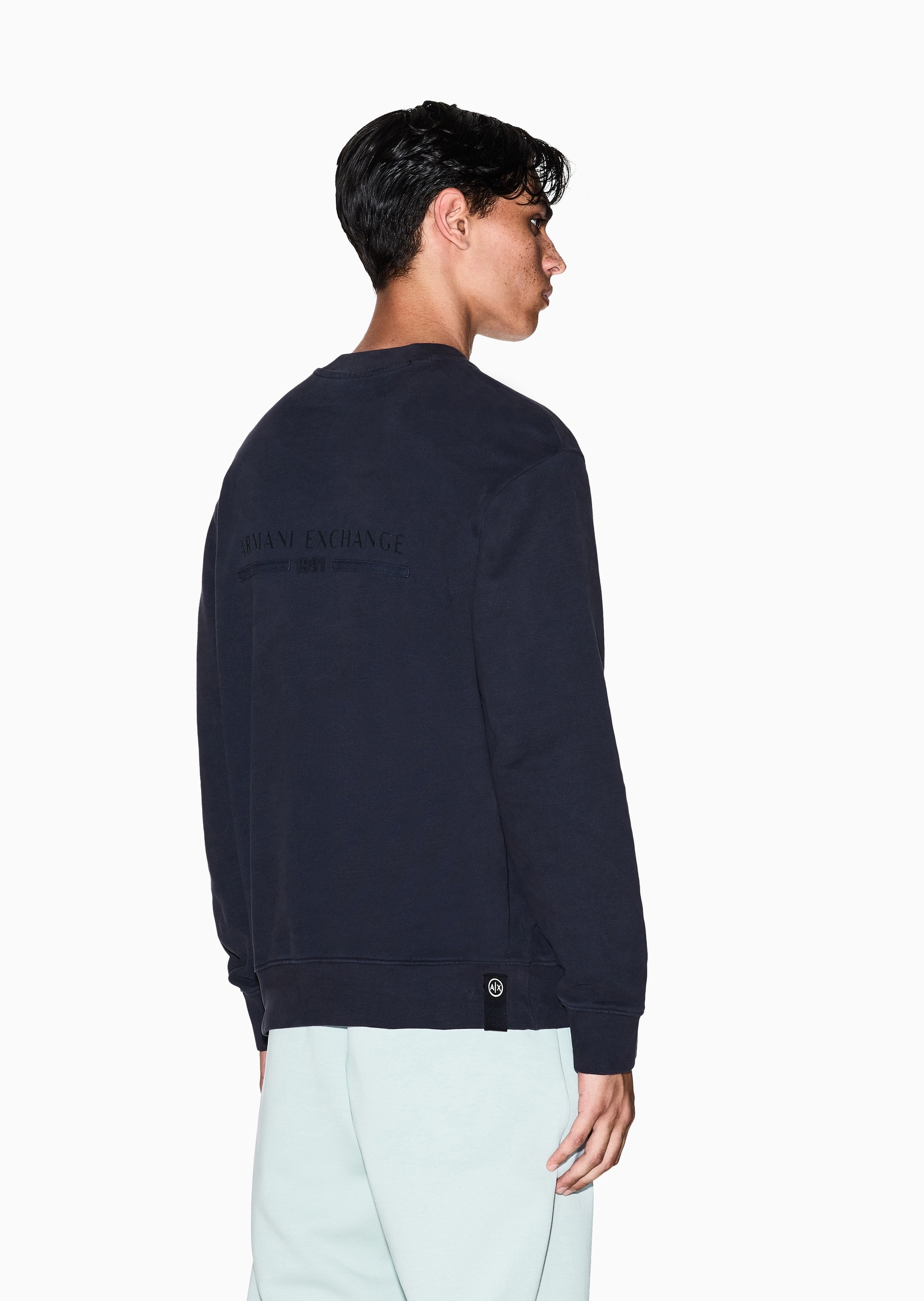 ARMANI EXCHANGE 男士套头宽松运动风重磅情侣圆领卫衣