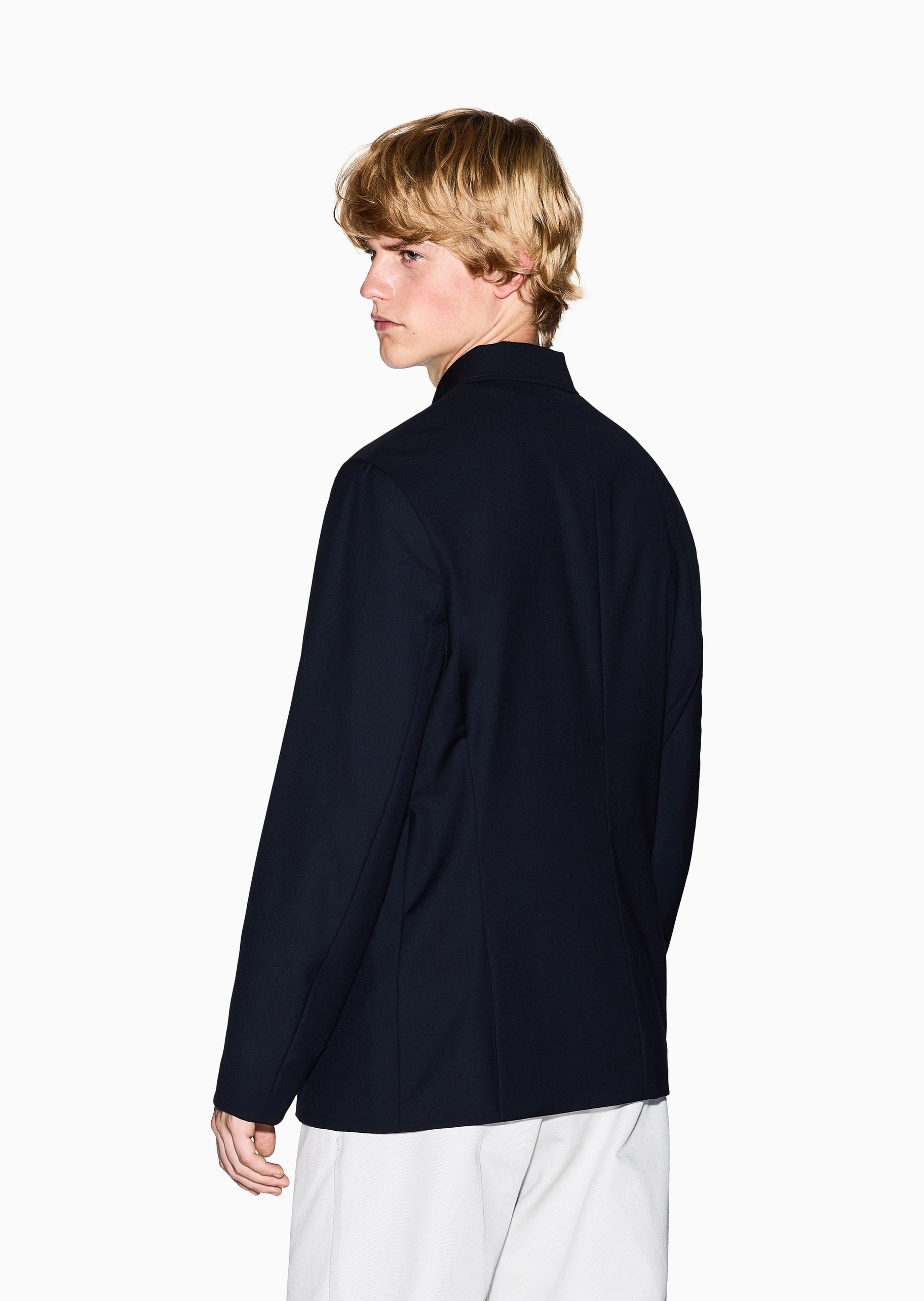 ARMANI EXCHANGE 男士长袖衬衫领单排扣纯色西装外套