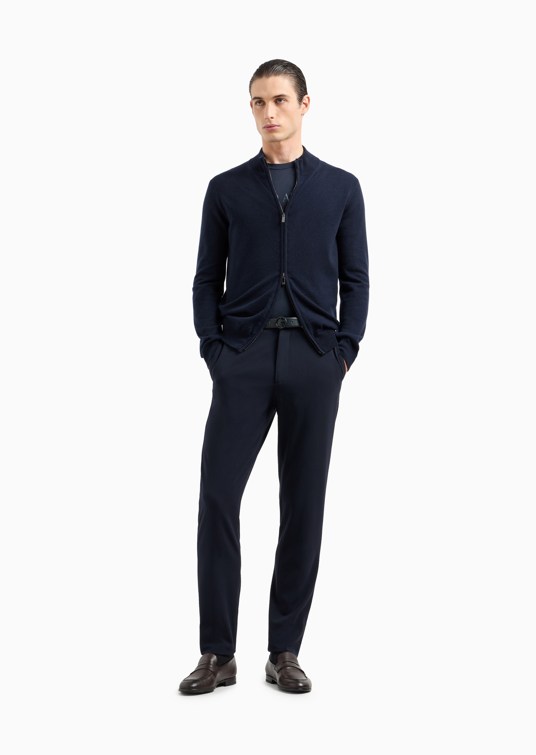 Giorgio Armani 男士山羊绒合身长袖立领针织开衫