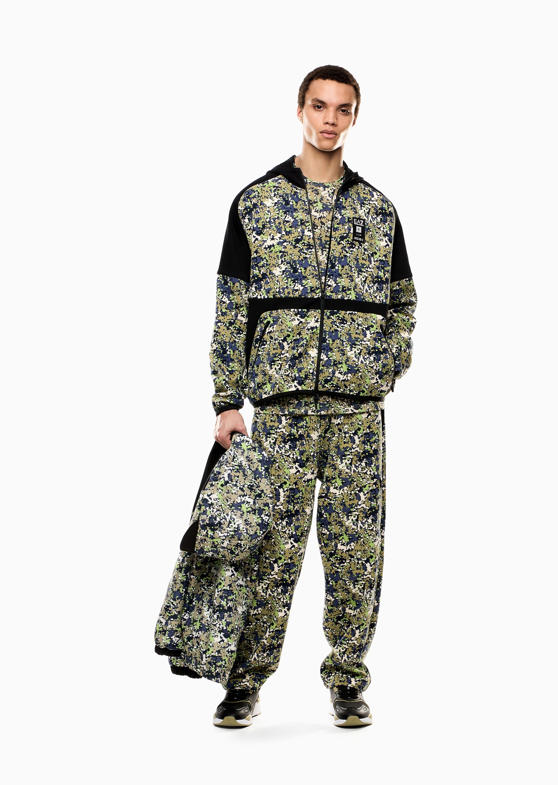 EA7 男士宽松拉链开衫连帽卫衣夹克外套