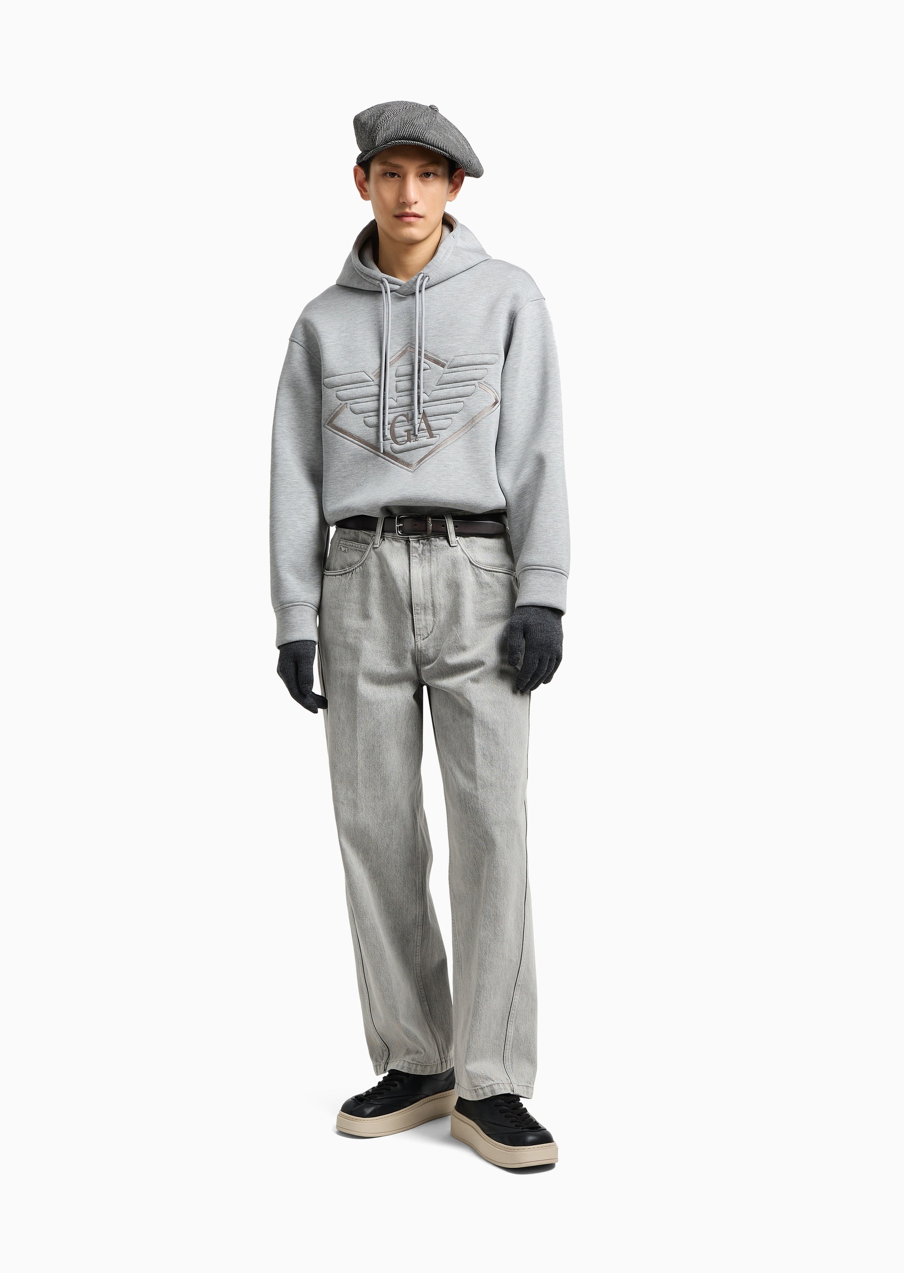 Emporio Armani 男女同款莫代尔刺绣休闲套头连帽卫衣
