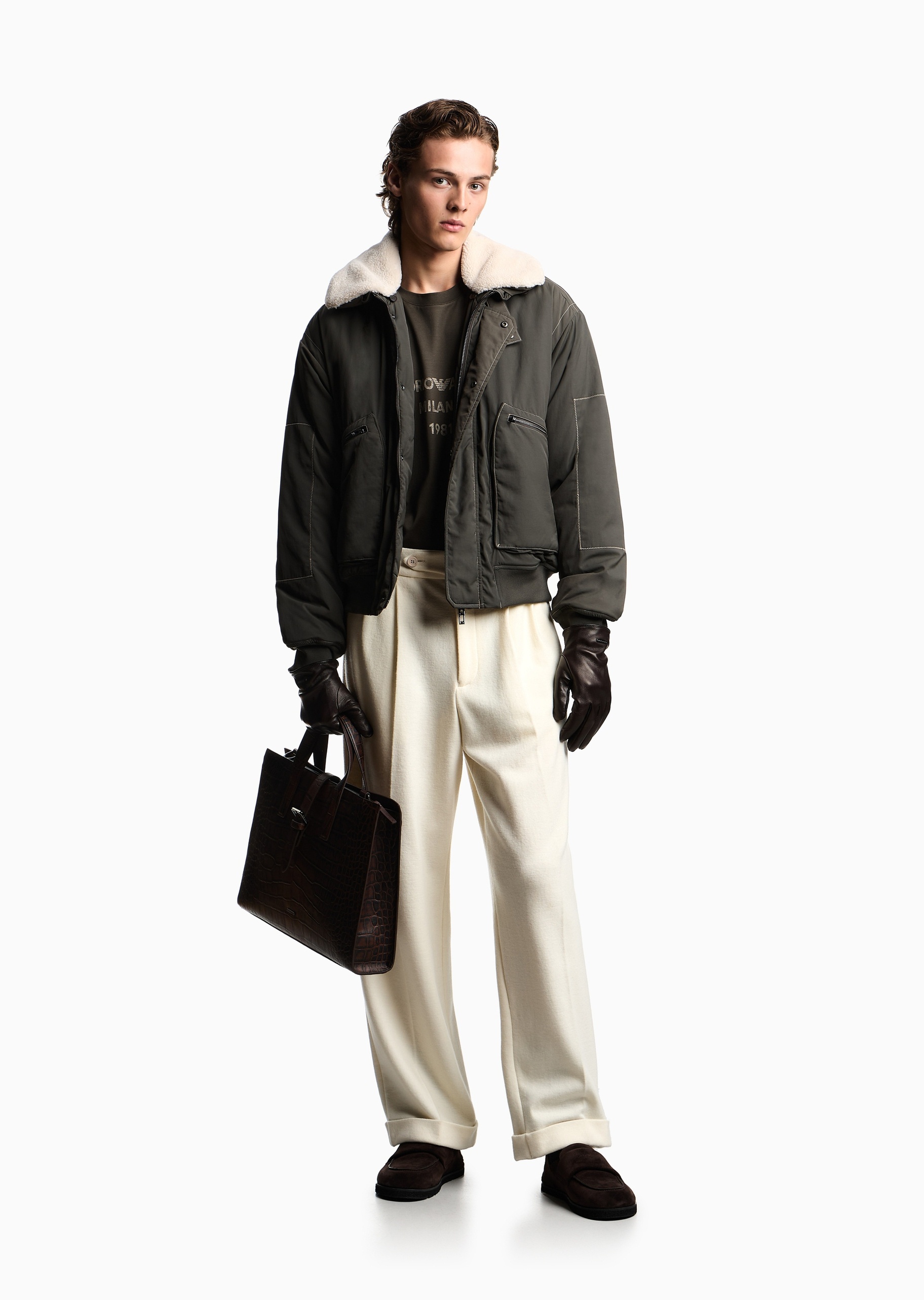Emporio Armani 男士翻领直身飞行工装夹克棉服外套