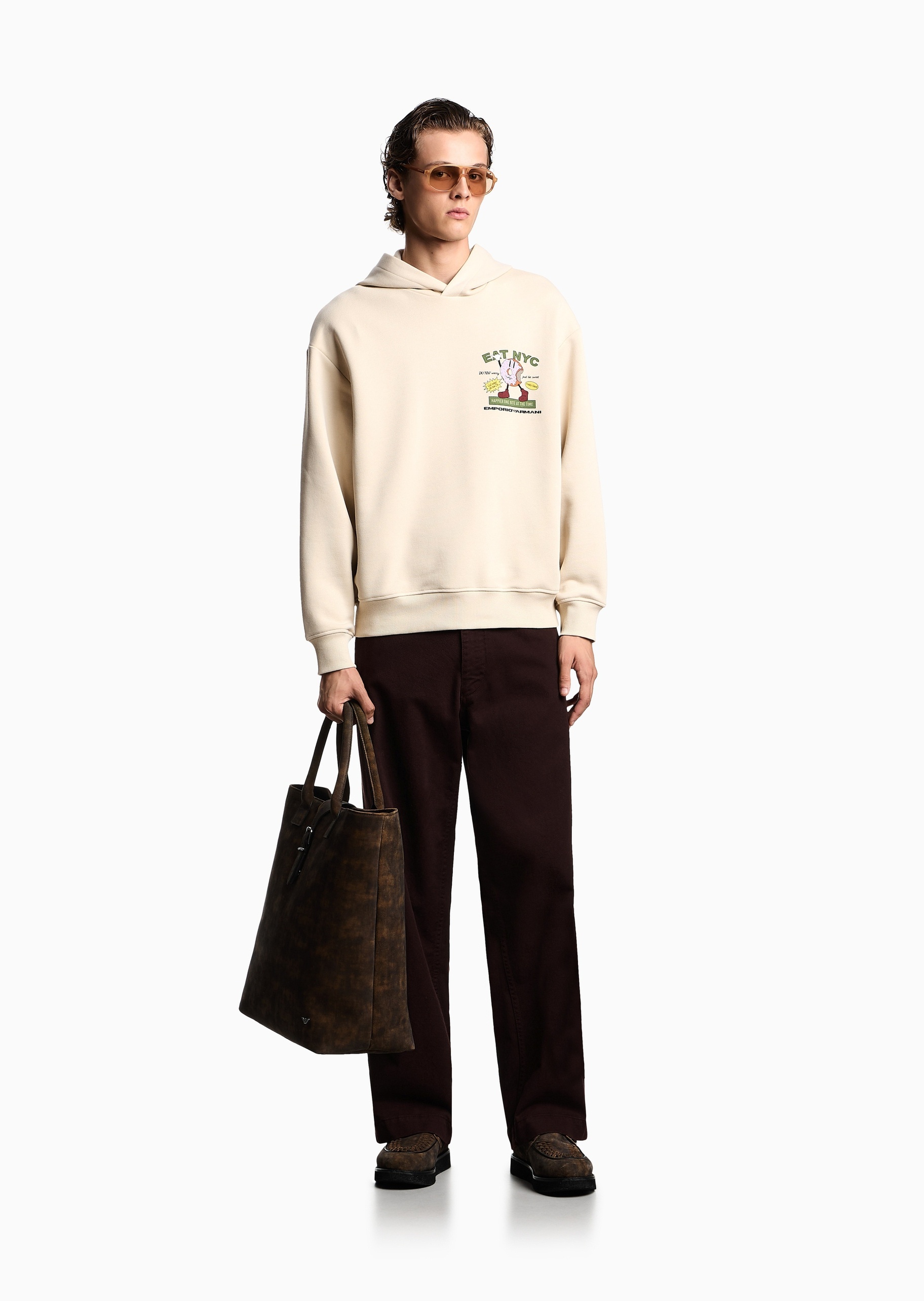 Emporio Armani 男士休闲运动复古印花套头连帽卫衣