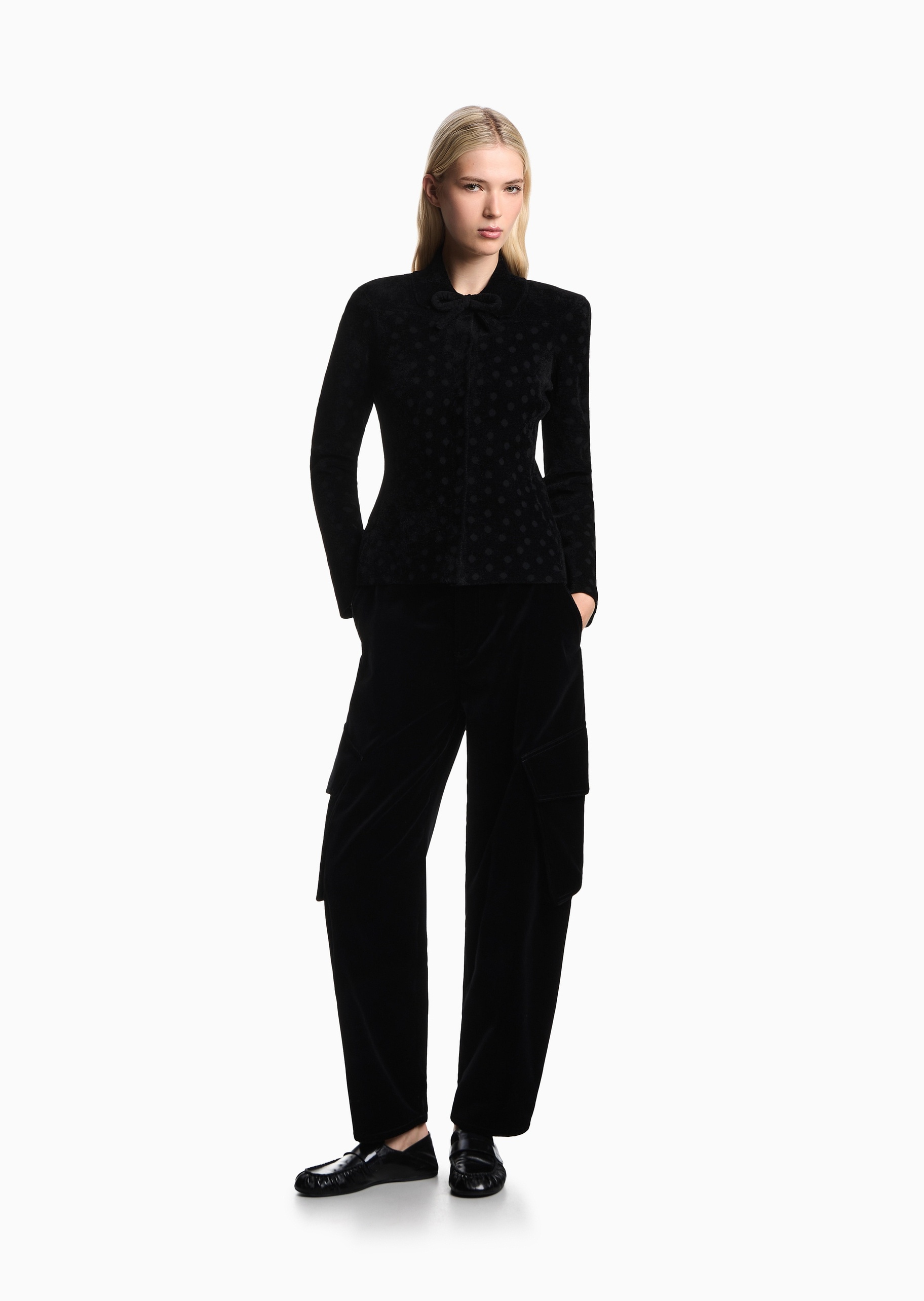 Emporio Armani 女士修身长袖波点提花蝴蝶结西装外套