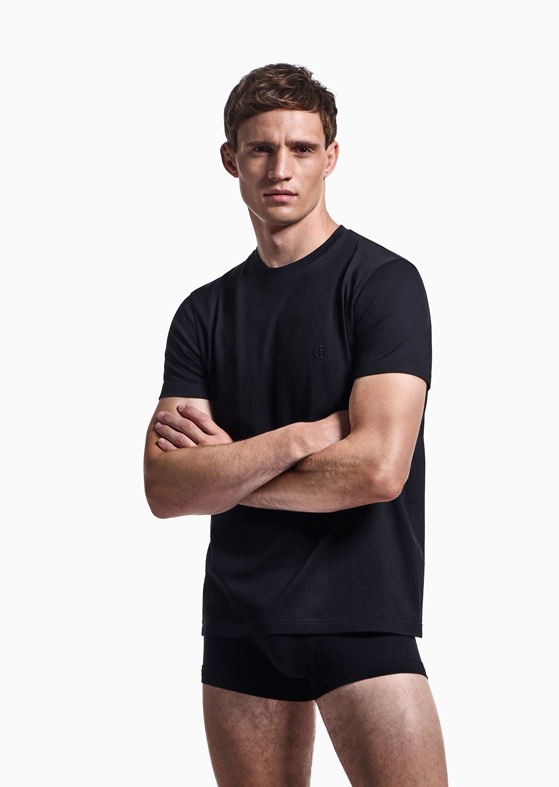Giorgio Armani 男士纯棉刺绣休闲简约家居睡衣打底T恤