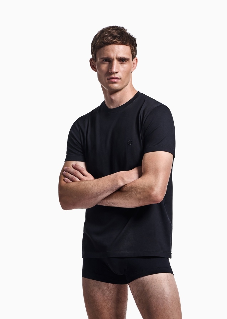 Giorgio Armani 男士全棉短袖圆领徽标刺绣家居T恤