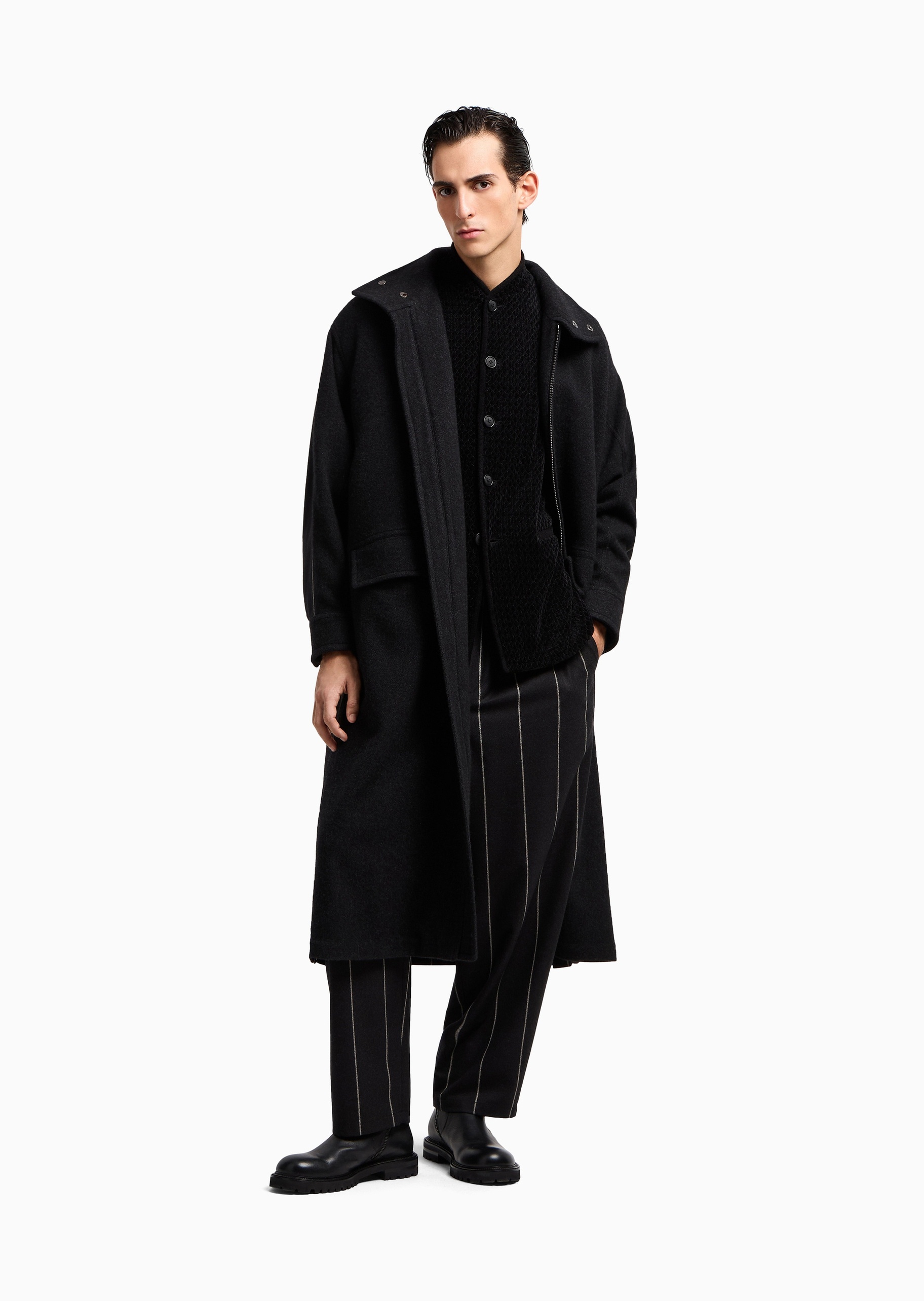 Giorgio Armani 男士长袖小立领单排扣休闲秀场同款西装外套
