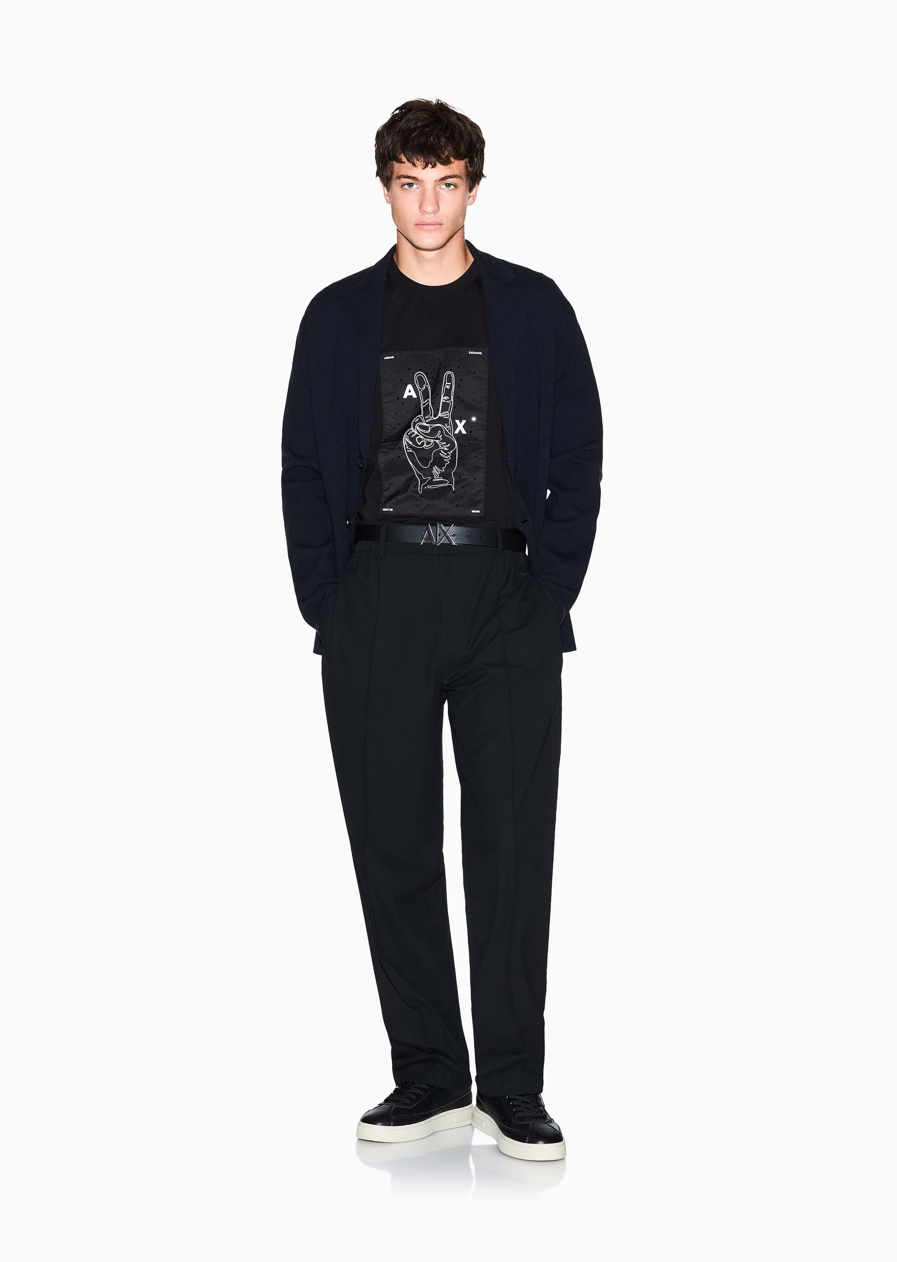 ARMANI EXCHANGE 男士长袖平驳领单排扣纯色西装外套