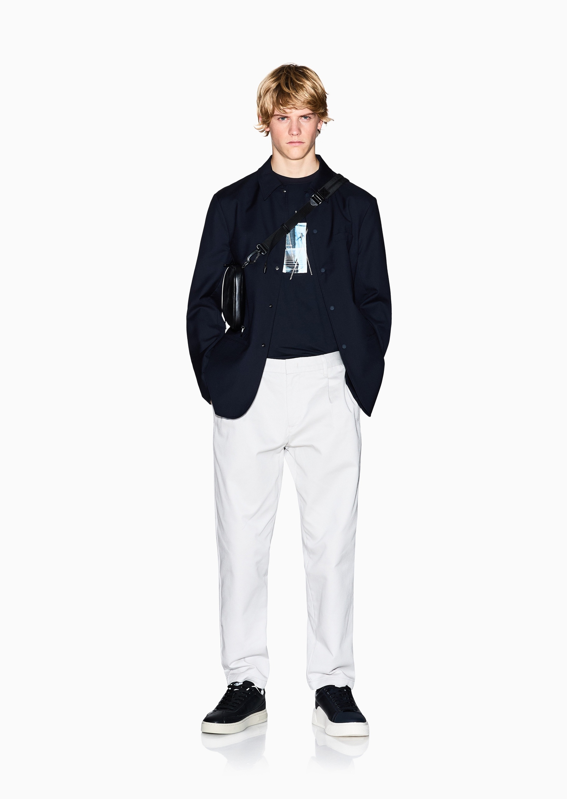 ARMANI EXCHANGE 男士长袖衬衫领单排扣纯色西装外套